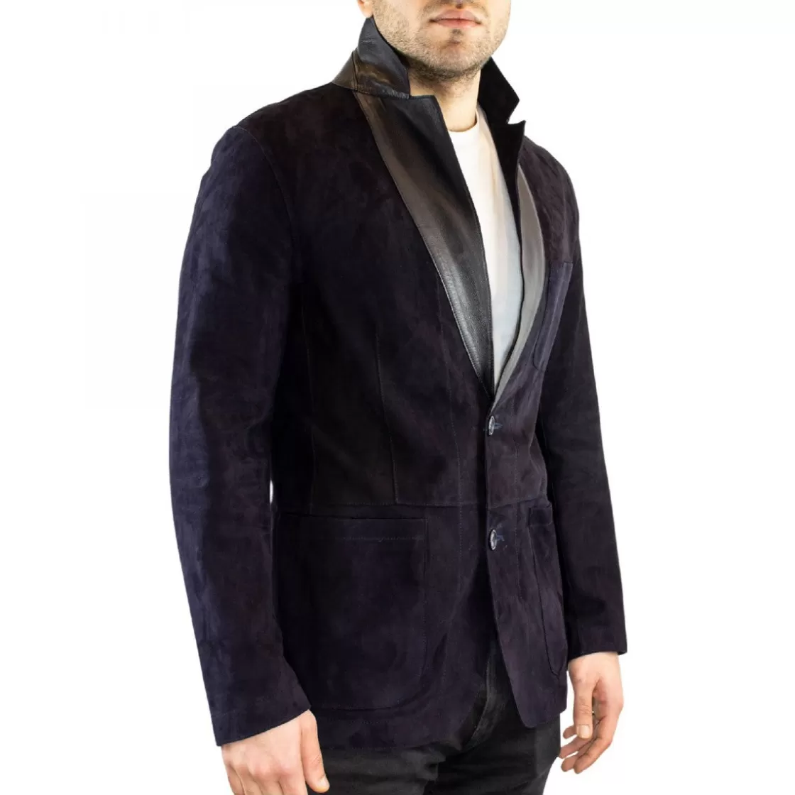Clearance Leonardo Shoes Giacca Elegante Reversibile Da Uomo Fatta A Mano In Pelle Di Renna E Agnello Con Bottoni Blu