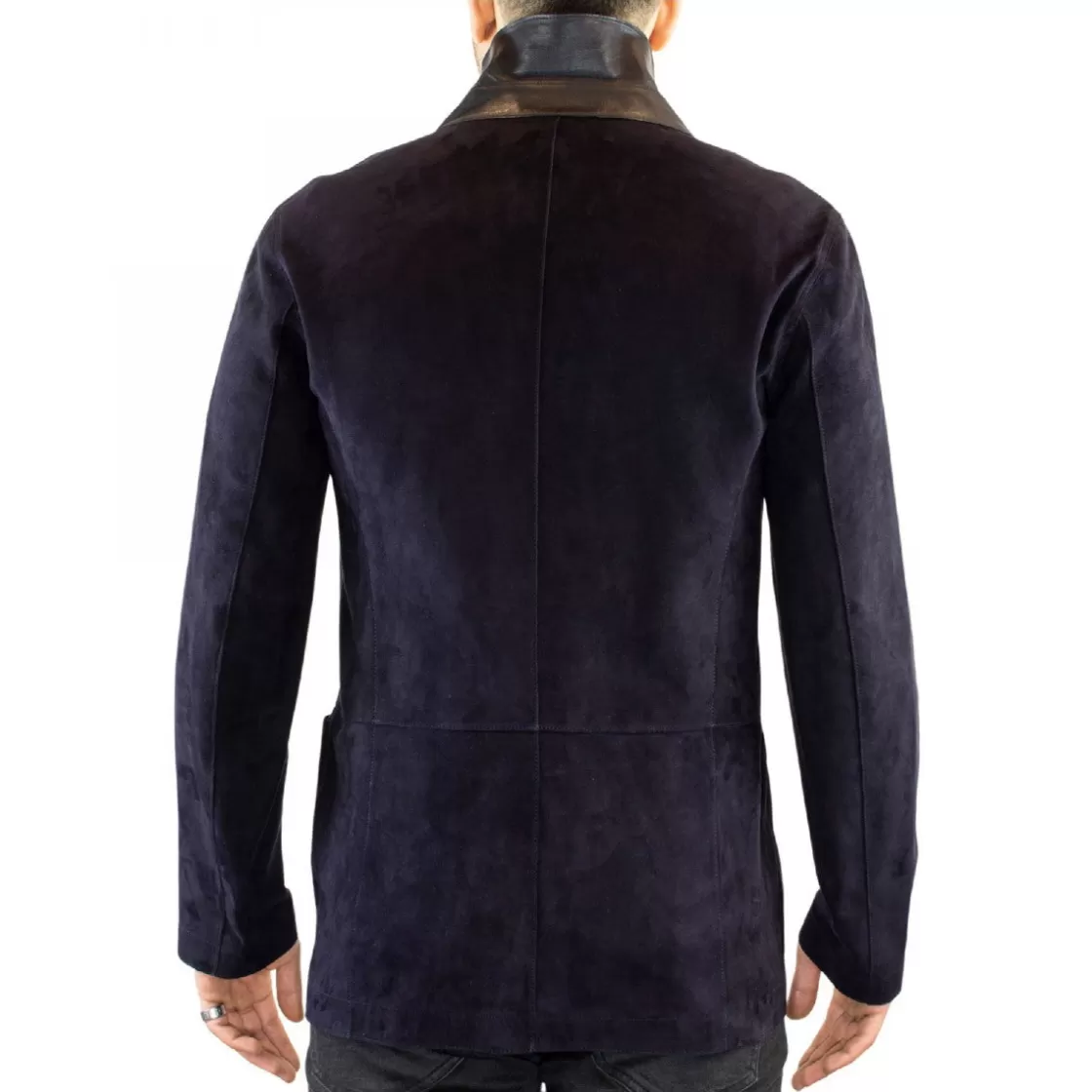 Clearance Leonardo Shoes Giacca Elegante Reversibile Da Uomo Fatta A Mano In Pelle Di Renna E Agnello Con Bottoni Blu