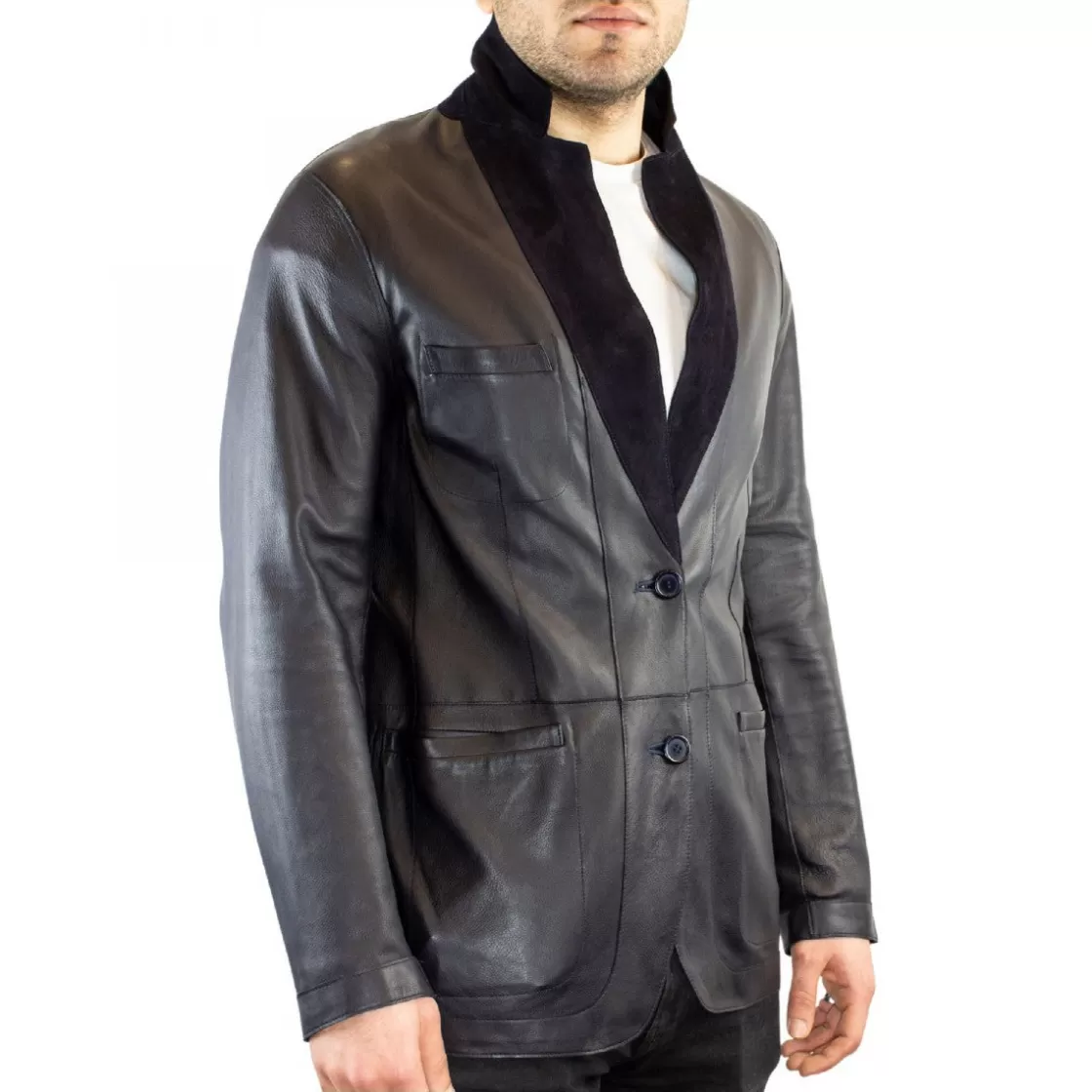 Clearance Leonardo Shoes Giacca Elegante Reversibile Da Uomo Fatta A Mano In Pelle Di Renna E Agnello Con Bottoni Blu