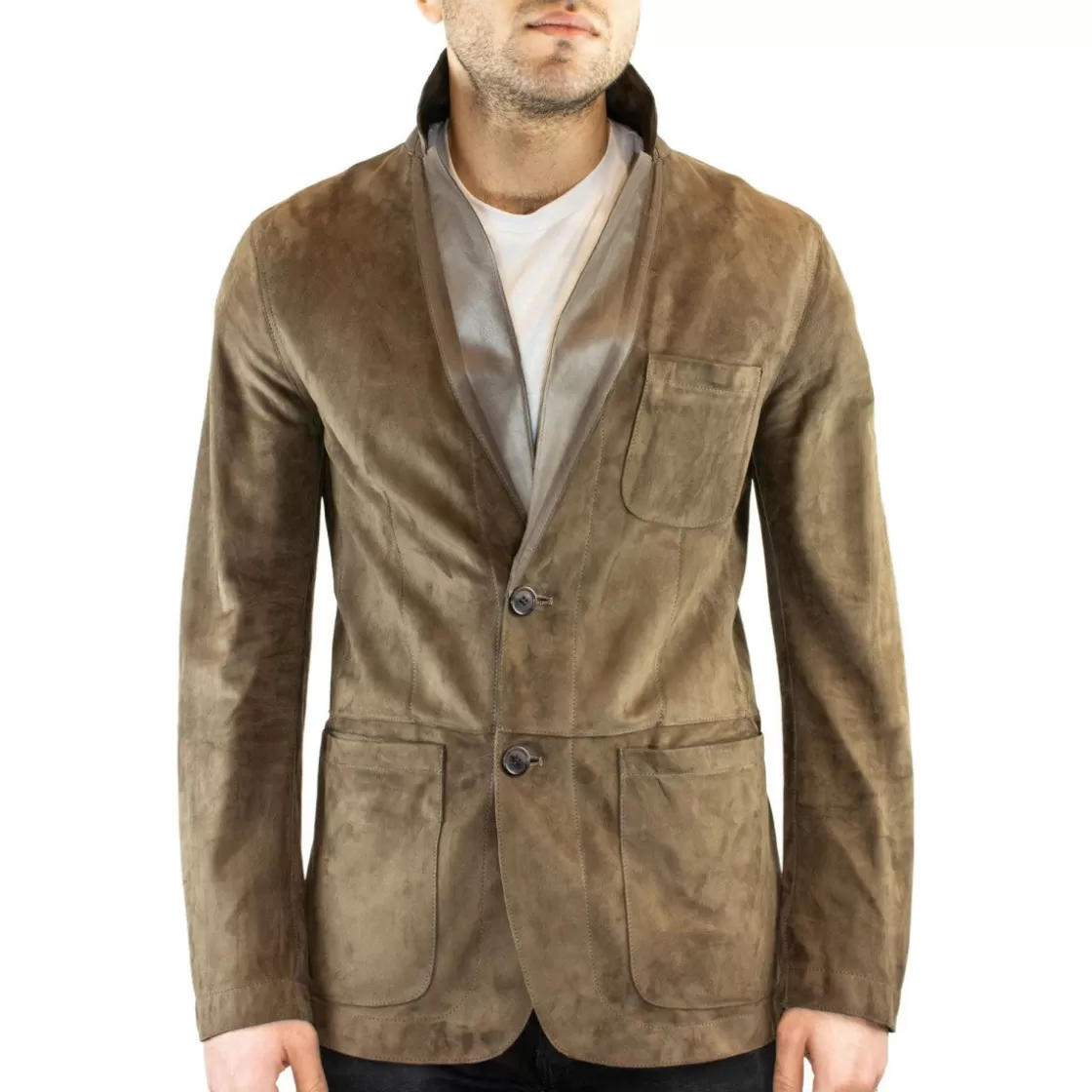 Discount Leonardo Shoes Giacca Elegante Reversibile Da Uomo Fatta A Mano In Pelle Di Renna E Agnello Taupe Con Bottoni Marrone Chiaro