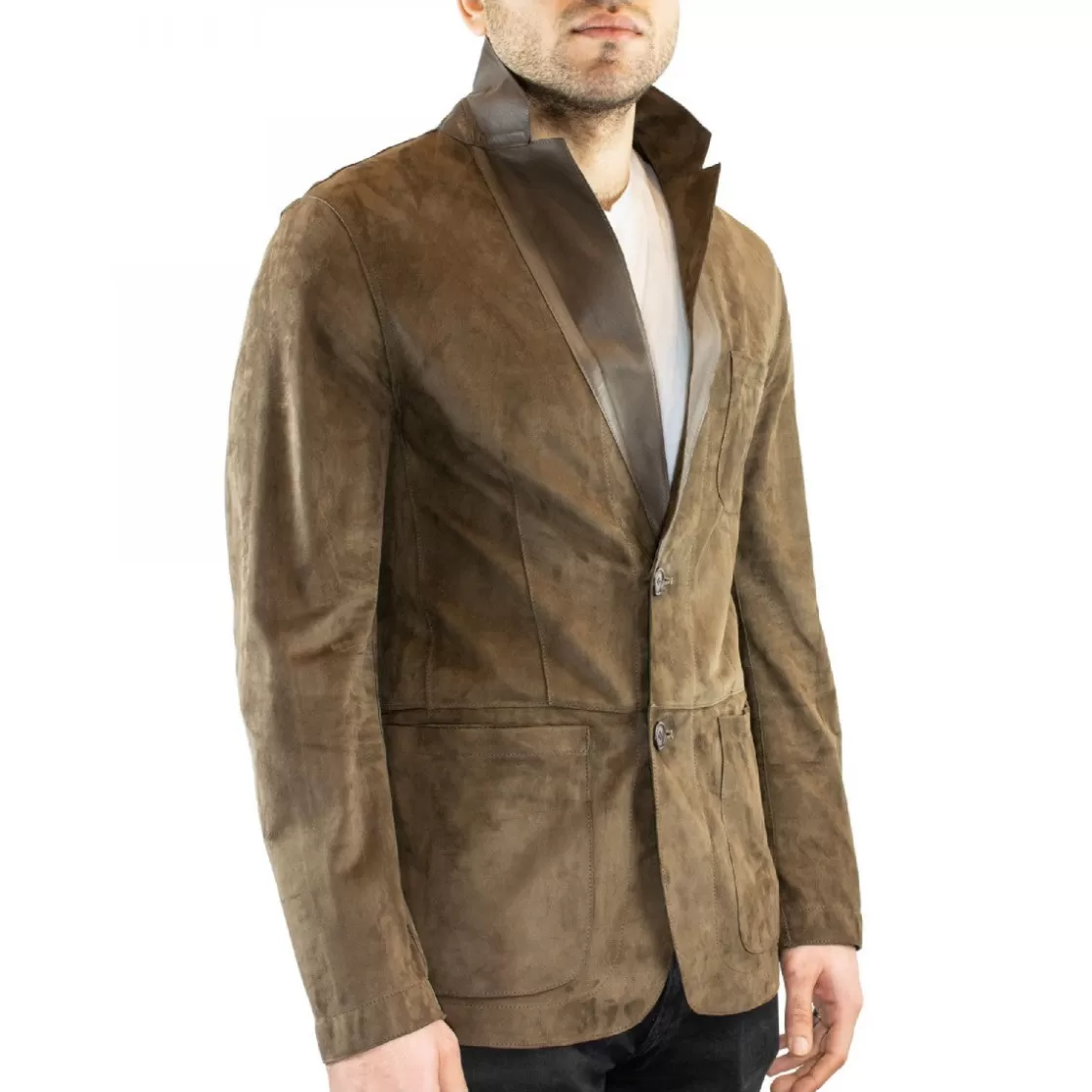 Discount Leonardo Shoes Giacca Elegante Reversibile Da Uomo Fatta A Mano In Pelle Di Renna E Agnello Taupe Con Bottoni Marrone Chiaro