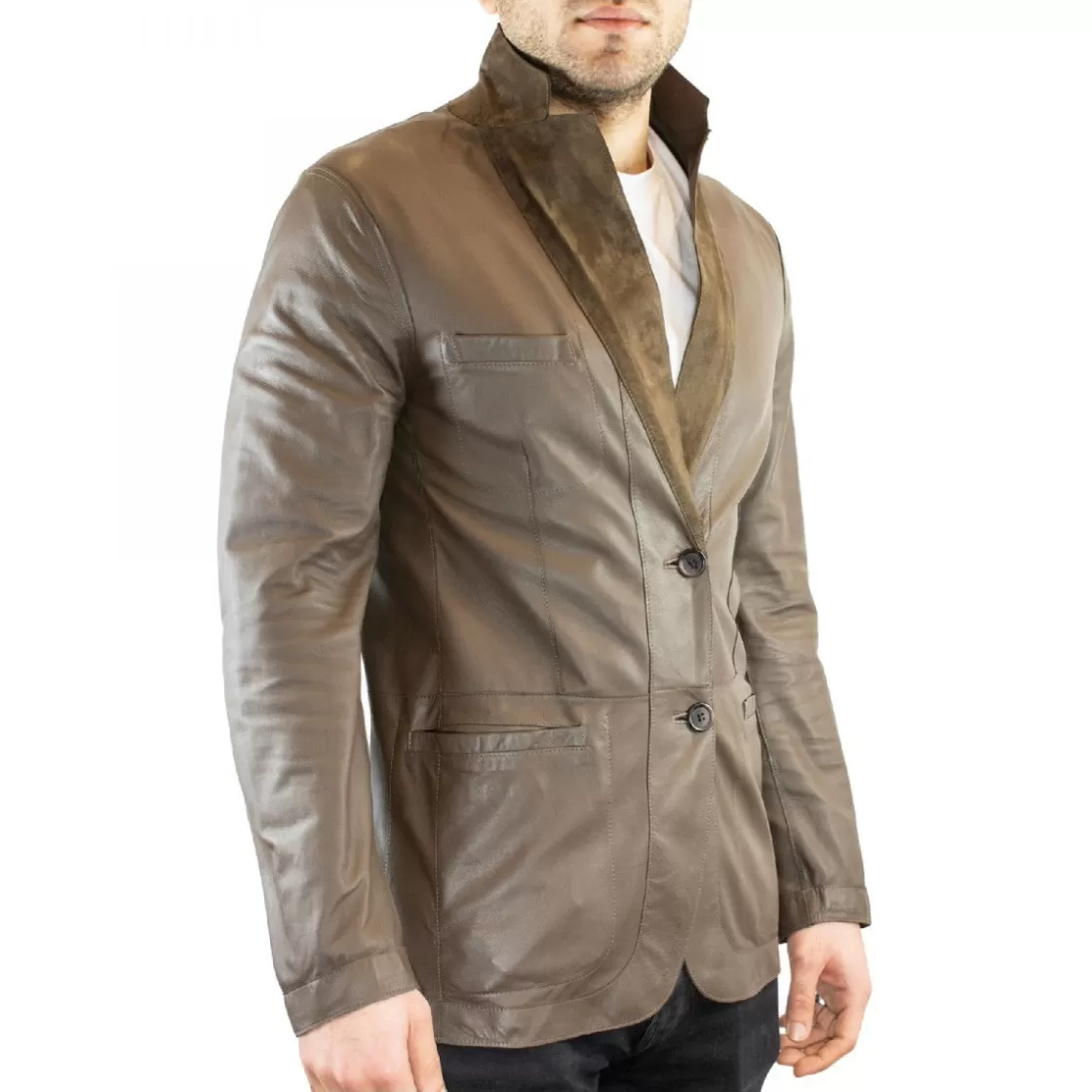 Discount Leonardo Shoes Giacca Elegante Reversibile Da Uomo Fatta A Mano In Pelle Di Renna E Agnello Taupe Con Bottoni Marrone Chiaro