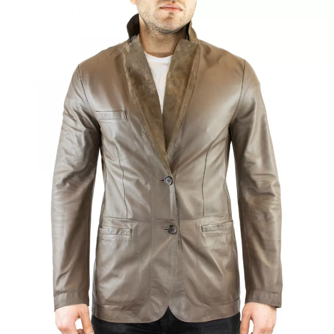 Discount Leonardo Shoes Giacca Elegante Reversibile Da Uomo Fatta A Mano In Pelle Di Renna E Agnello Taupe Con Bottoni Marrone Chiaro