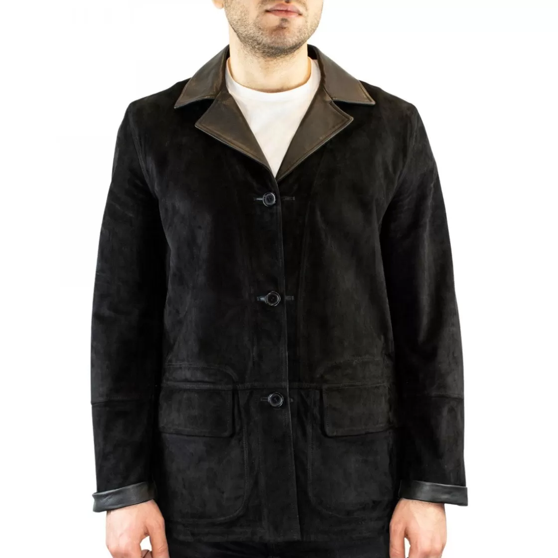 Sale Leonardo Shoes Giacca Formale Reversibile Da Uomo Fatta A Mano In Pelle Di Renna E Agnello Nera Nero