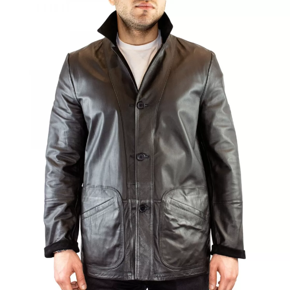Sale Leonardo Shoes Giacca Formale Reversibile Da Uomo Fatta A Mano In Pelle Di Renna E Agnello Nera Nero