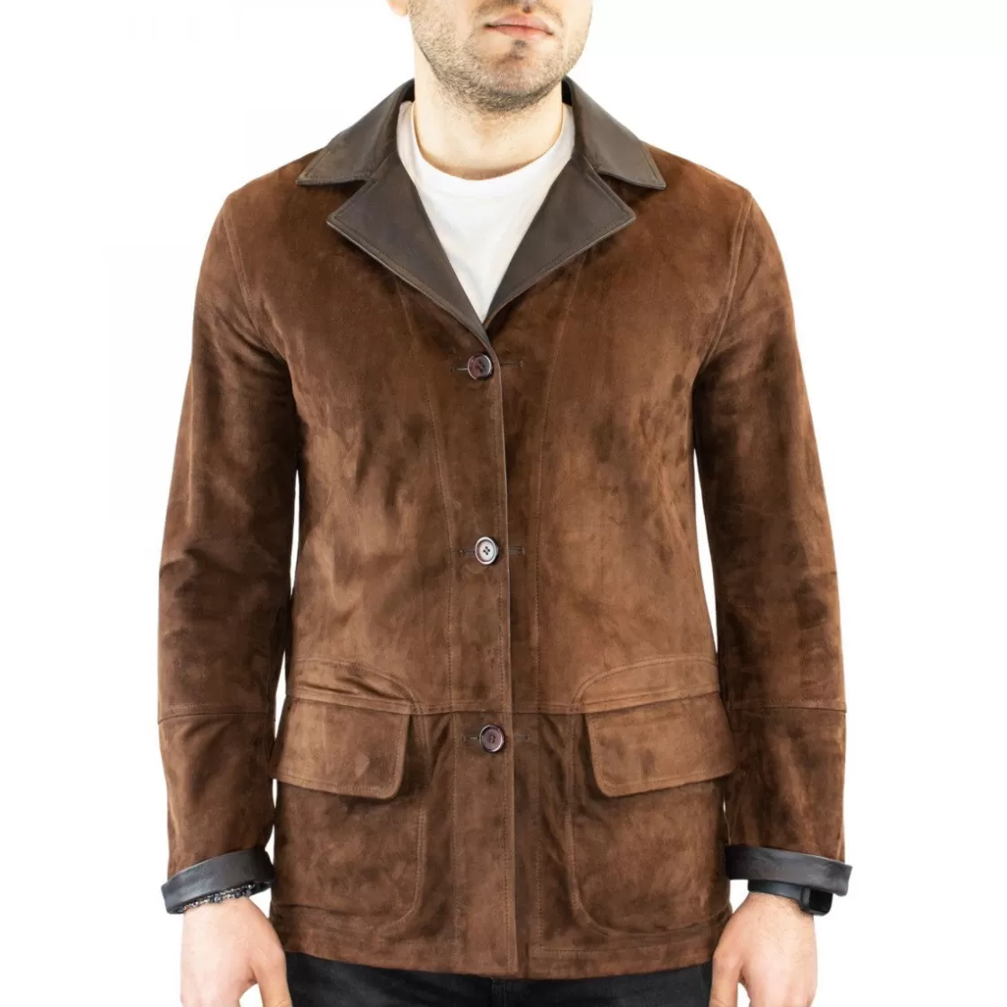 Sale Leonardo Shoes Giacca Formale Reversibile Da Uomo Fatta A Mano In Pelle Di Renna E Agnello Testa Di Moro Marrone Scuro