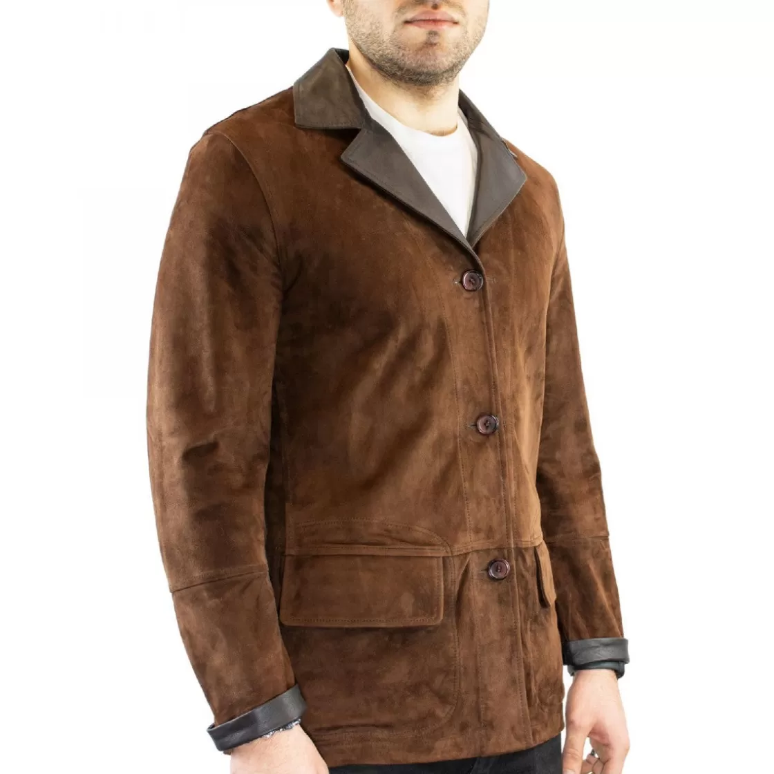 Sale Leonardo Shoes Giacca Formale Reversibile Da Uomo Fatta A Mano In Pelle Di Renna E Agnello Testa Di Moro Marrone Scuro