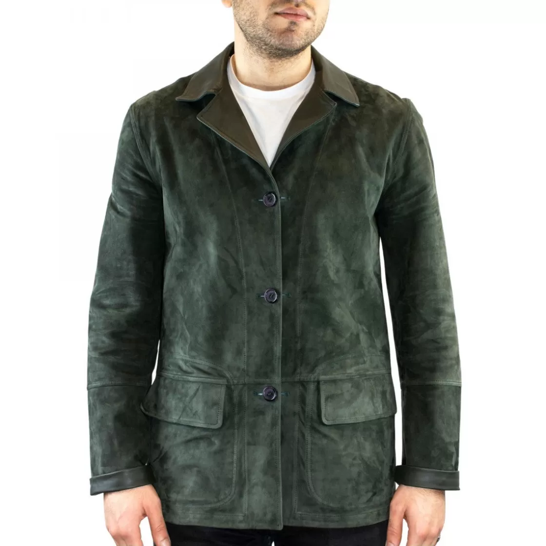 Store Leonardo Shoes Giacca Formale Reversibile Da Uomo Fatta A Mano In Pelle Di Renna E Agnello Verde