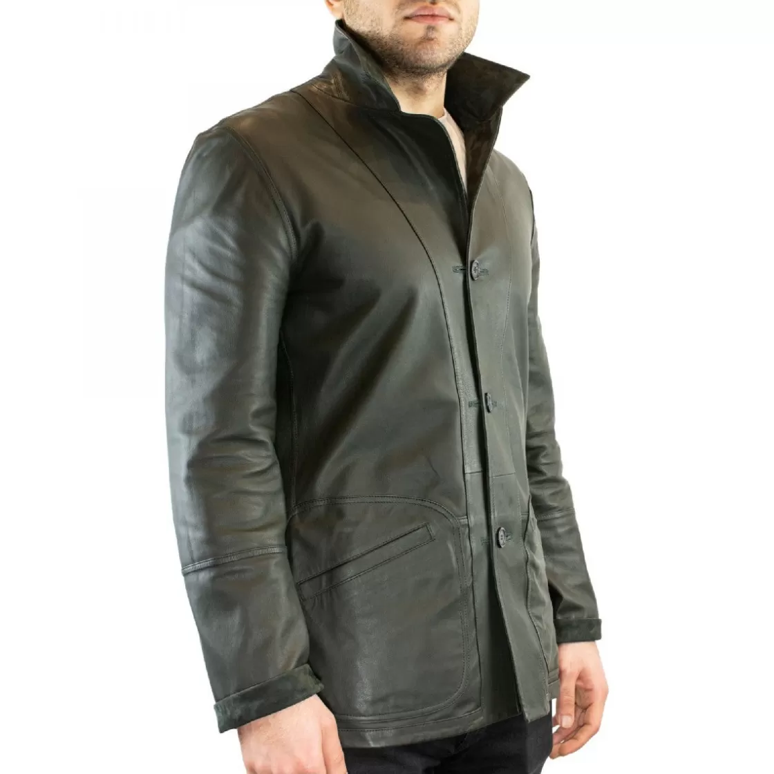 Store Leonardo Shoes Giacca Formale Reversibile Da Uomo Fatta A Mano In Pelle Di Renna E Agnello Verde