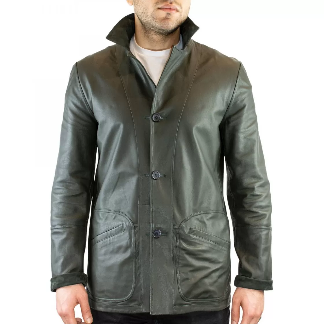 Store Leonardo Shoes Giacca Formale Reversibile Da Uomo Fatta A Mano In Pelle Di Renna E Agnello Verde