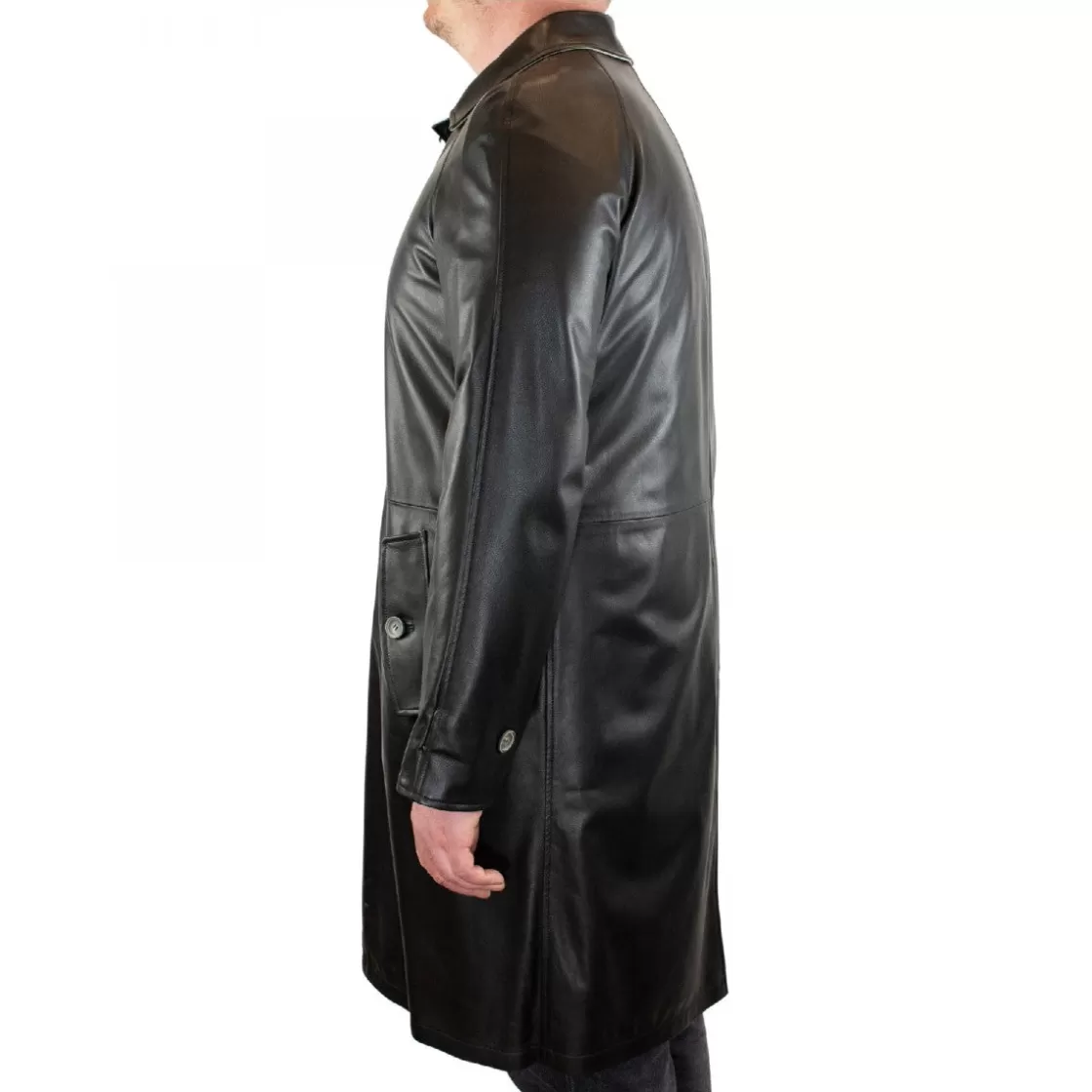 Outlet Leonardo Shoes Giacca Lunga Reversibile Da Uomo In Pelle Nera Con Bottoni Nero