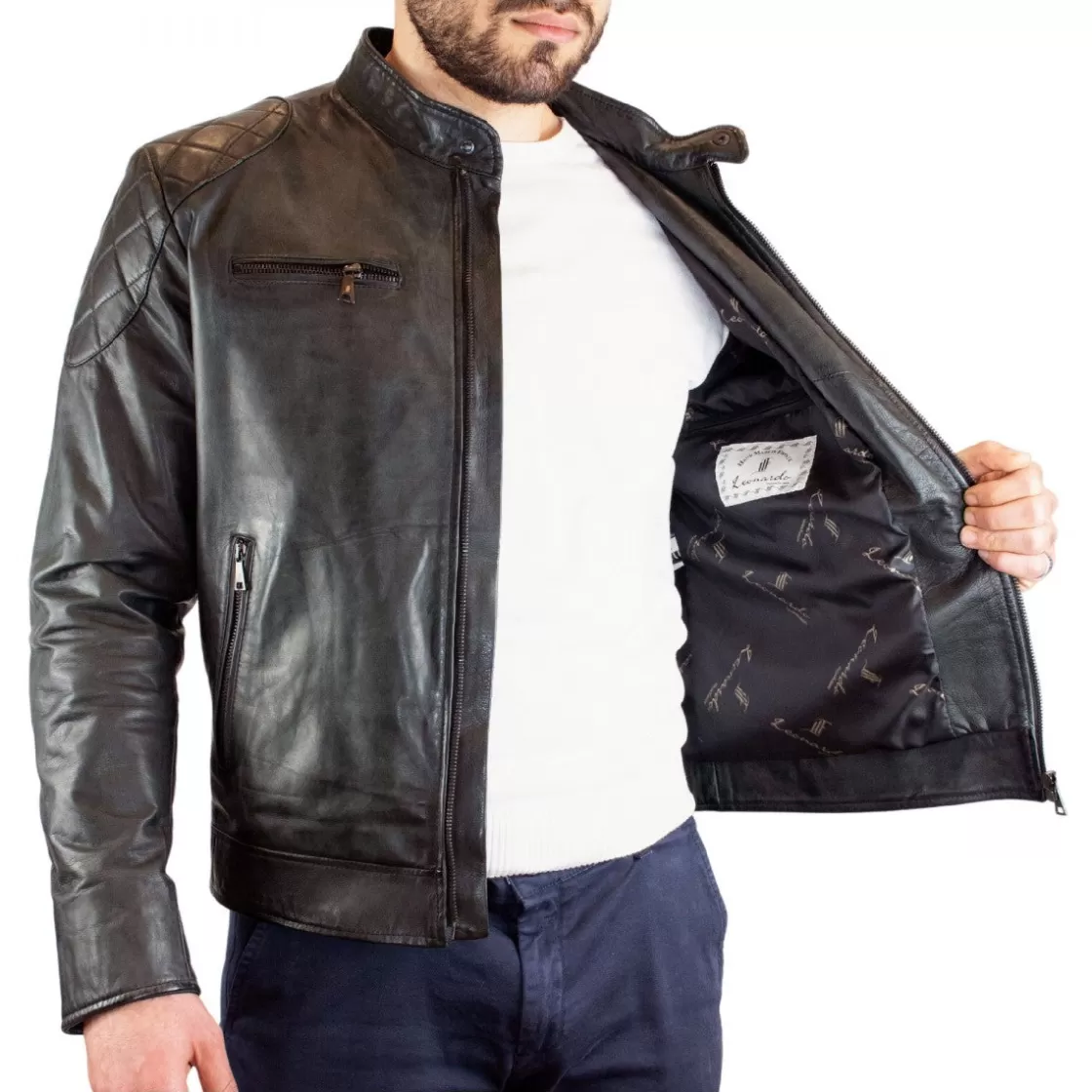 Best Sale Leonardo Shoes Giacca Modello Figo Da Uomo Fatta A Mano In Pelle Nera Con Cerniera Nero