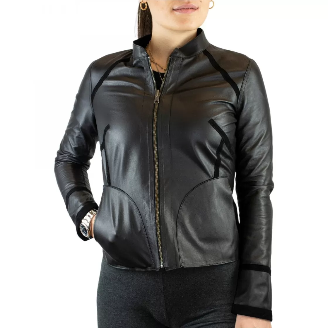 Online Leonardo Shoes Giacca Reversibile Astrid Da Donna Fatta A Mano In Pelle Di Renna Nera Con Cerniera Nero