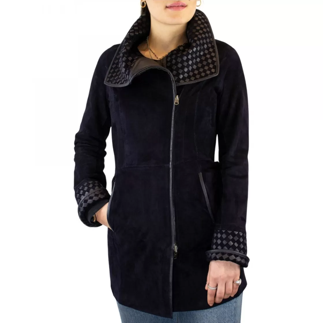 Clearance Leonardo Shoes Giacca Reversibile Da Donna Fatta A Mano In Pelle Di Renna E Agnello Blu