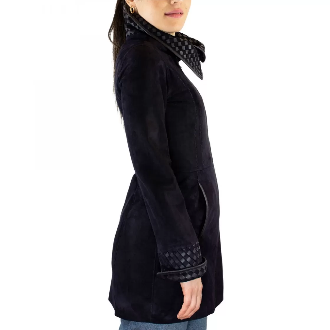 Clearance Leonardo Shoes Giacca Reversibile Da Donna Fatta A Mano In Pelle Di Renna E Agnello Blu