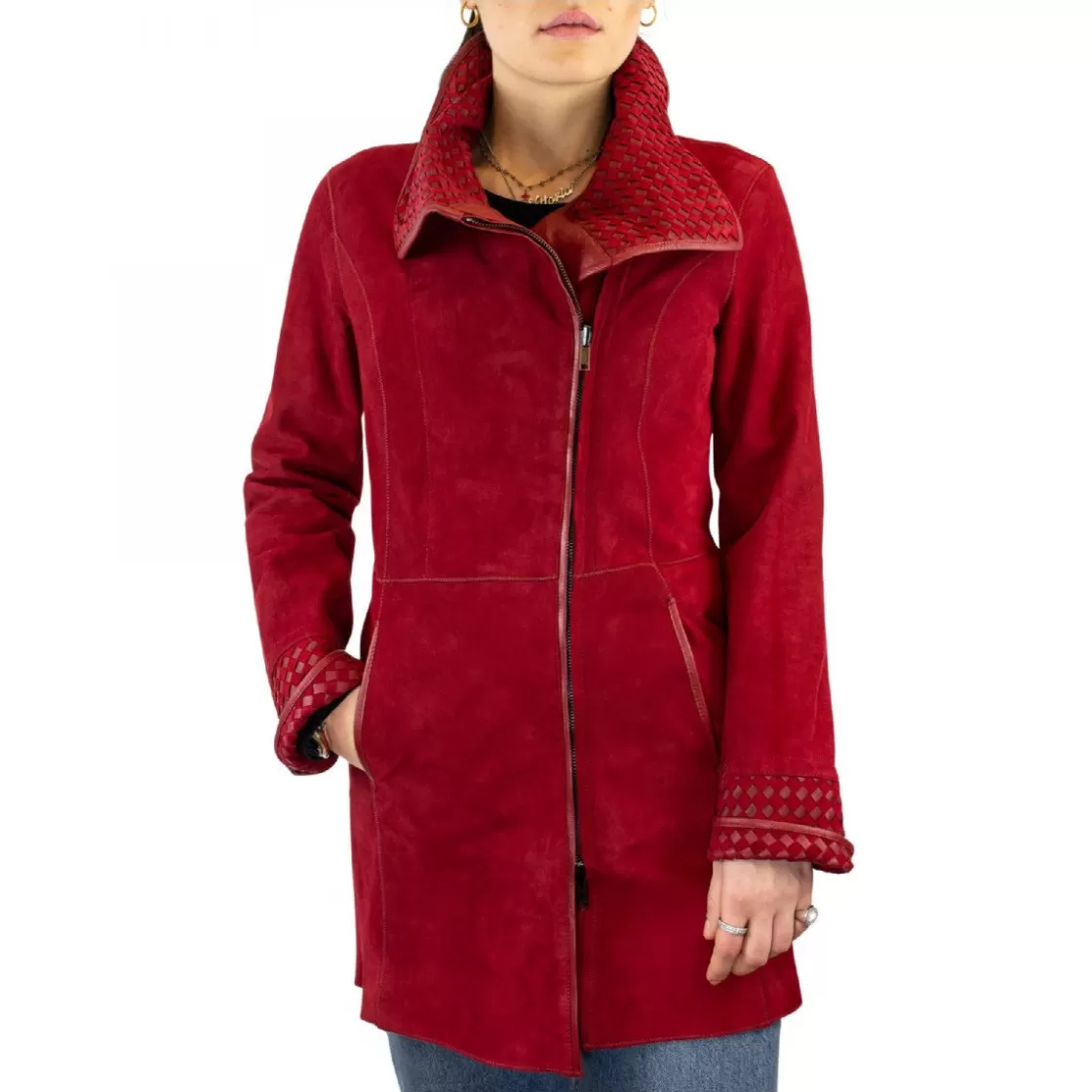 Discount Leonardo Shoes Giacca Reversibile Da Donna Fatta A Mano In Pelle Di Renna E Agnello Rosso