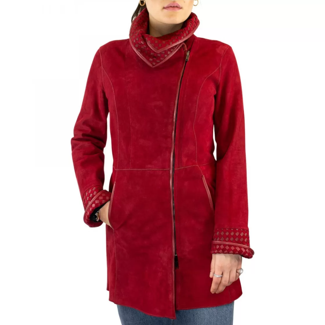 Discount Leonardo Shoes Giacca Reversibile Da Donna Fatta A Mano In Pelle Di Renna E Agnello Rosso