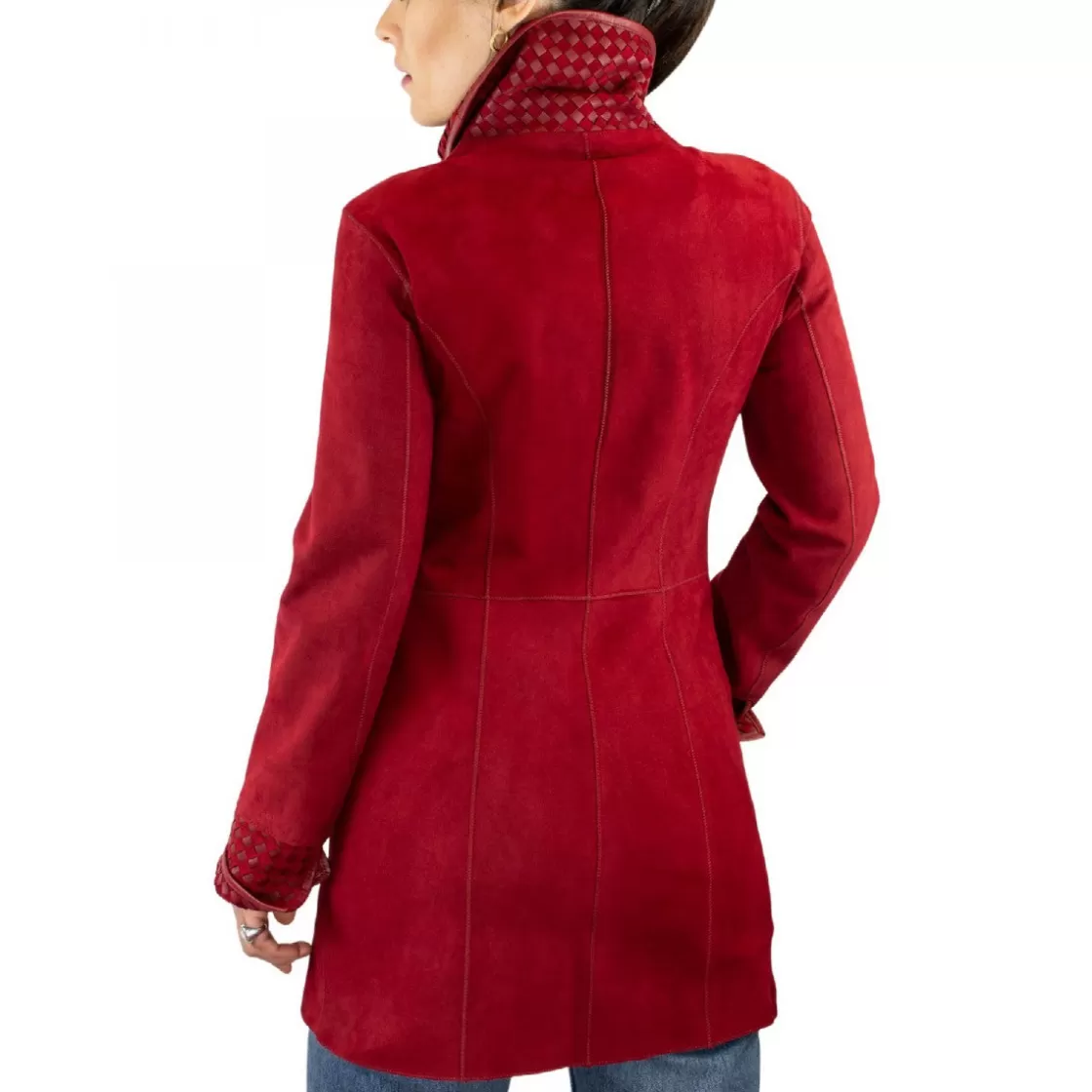 Discount Leonardo Shoes Giacca Reversibile Da Donna Fatta A Mano In Pelle Di Renna E Agnello Rosso