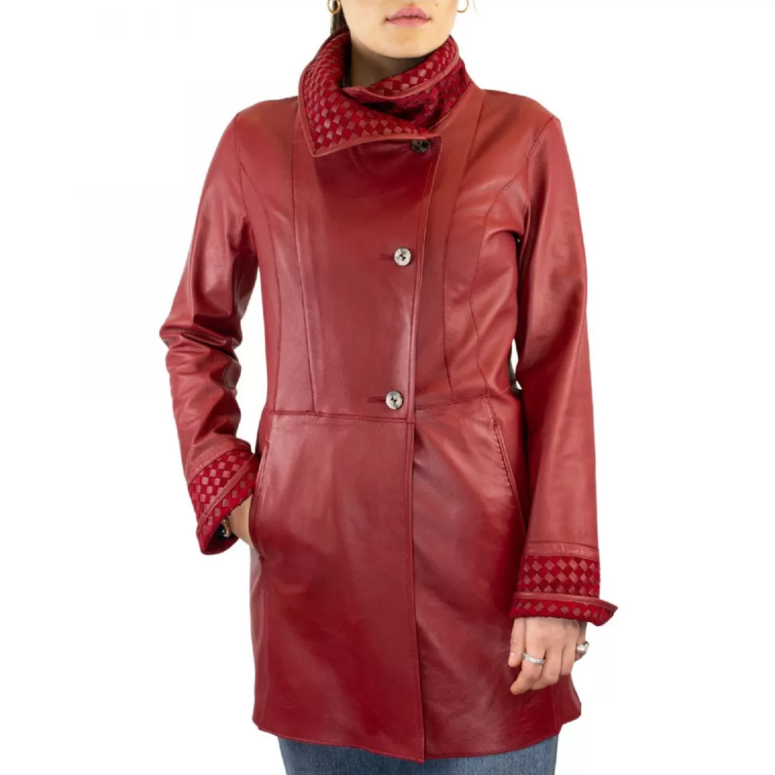 Discount Leonardo Shoes Giacca Reversibile Da Donna Fatta A Mano In Pelle Di Renna E Agnello Rosso