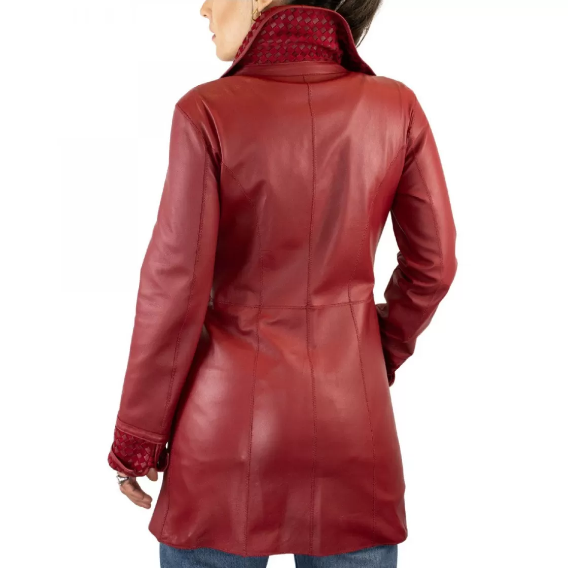 Discount Leonardo Shoes Giacca Reversibile Da Donna Fatta A Mano In Pelle Di Renna E Agnello Rosso