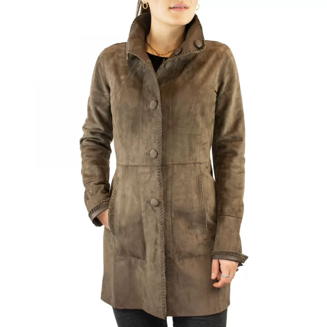Outlet Leonardo Shoes Giacca Reversibile Da Donna Fatta A Mano In Pelle Di Renna E Di Agnello Grigia Grigio