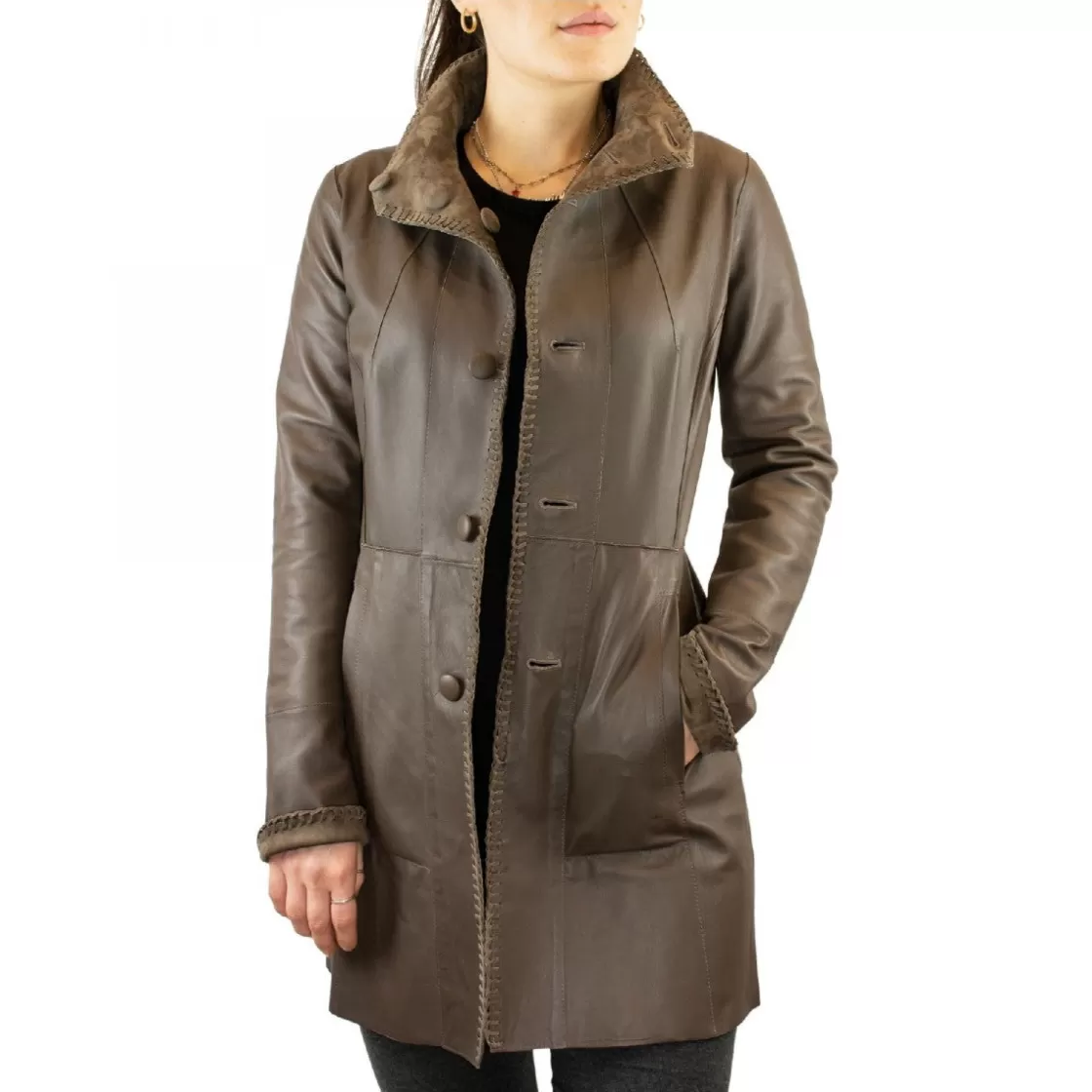 Outlet Leonardo Shoes Giacca Reversibile Da Donna Fatta A Mano In Pelle Di Renna E Di Agnello Grigia Grigio