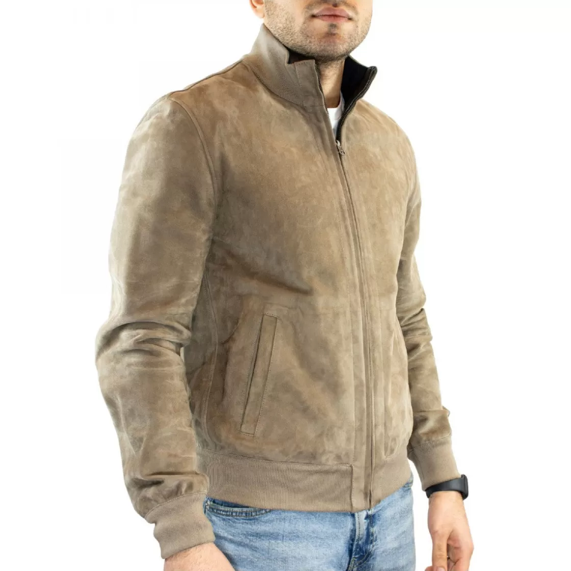 Outlet Leonardo Shoes Giacca Reversibile Da Uomo Fatta A Mano In Pelle Di Renna E Agnello Taupe E Blu Grigio