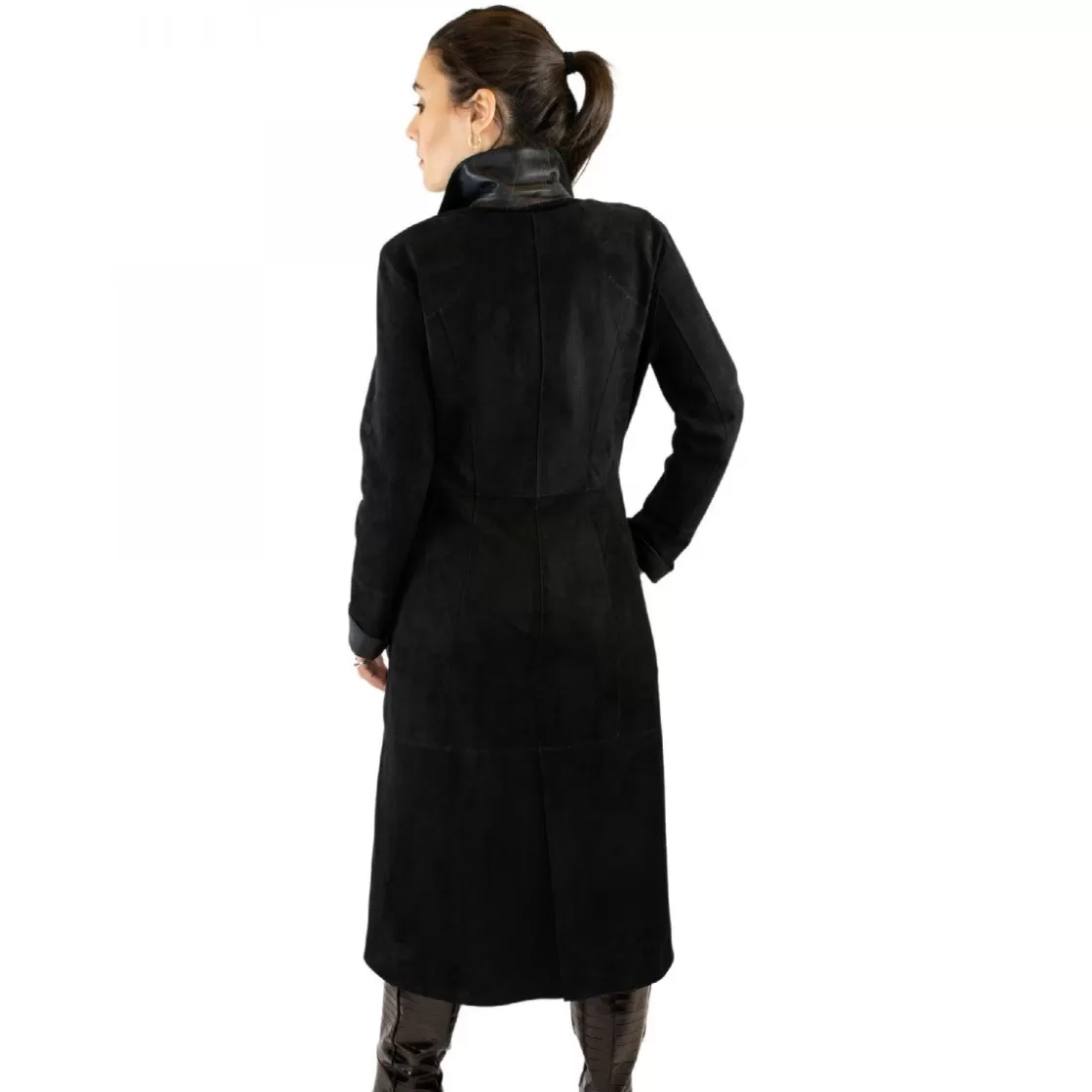 Online Leonardo Shoes Giacca Reversibile Lunga Elegante Da Donna Fatta A Mano In Pelle Nera Con Cintura Nero
