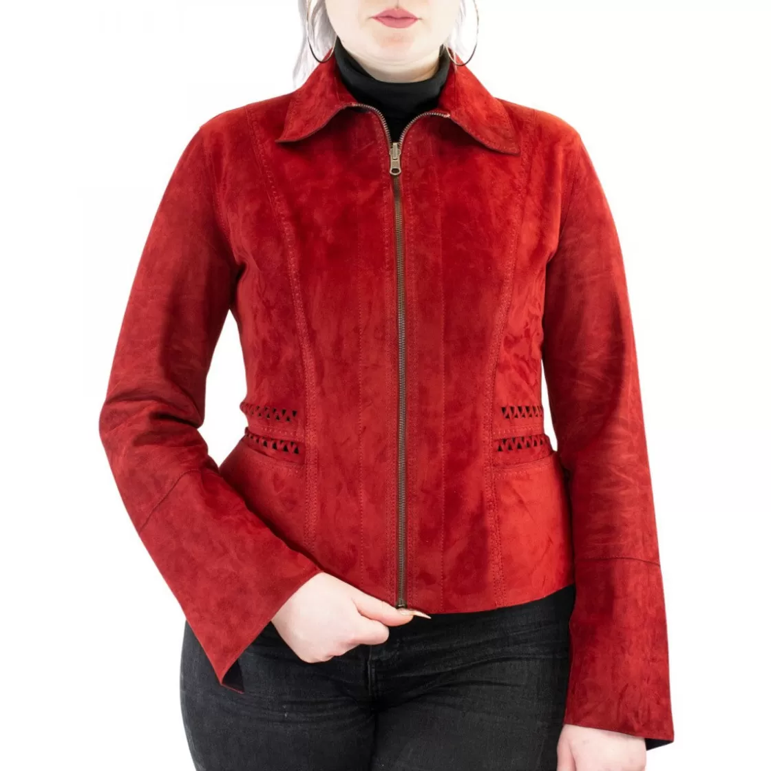 Cheap Leonardo Shoes Giacca Reversibile Sfiancata Modello Africa Da Donna Fatta A Mano In Pelle Di Renna E Agnello Rossa E Nera Rosso