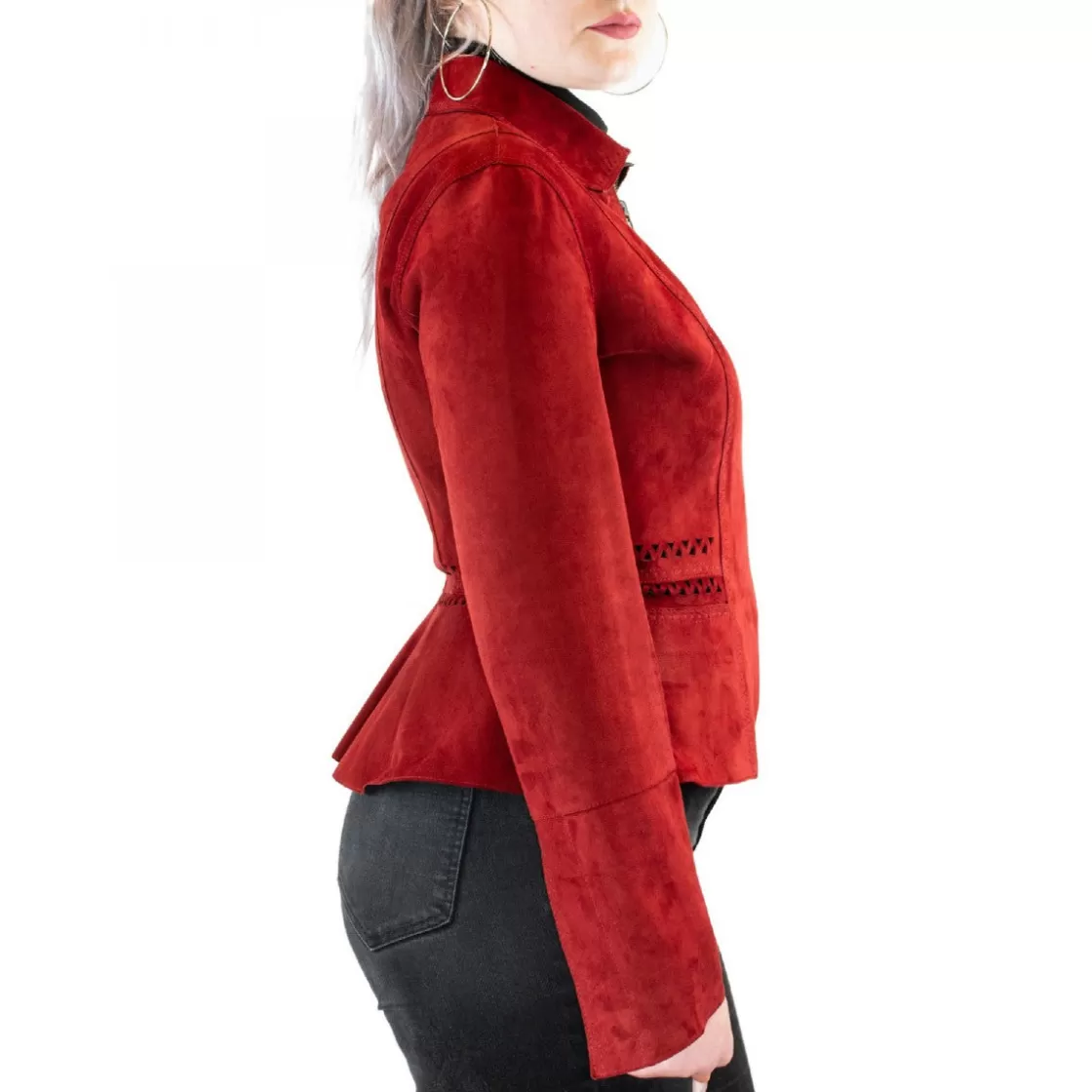 Cheap Leonardo Shoes Giacca Reversibile Sfiancata Modello Africa Da Donna Fatta A Mano In Pelle Di Renna E Agnello Rossa E Nera Rosso