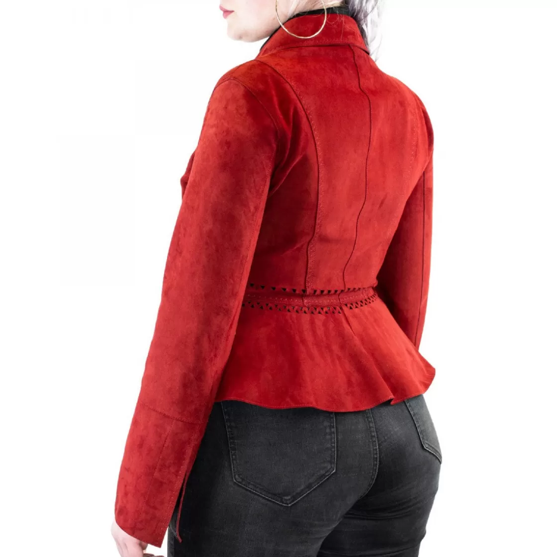 Cheap Leonardo Shoes Giacca Reversibile Sfiancata Modello Africa Da Donna Fatta A Mano In Pelle Di Renna E Agnello Rossa E Nera Rosso
