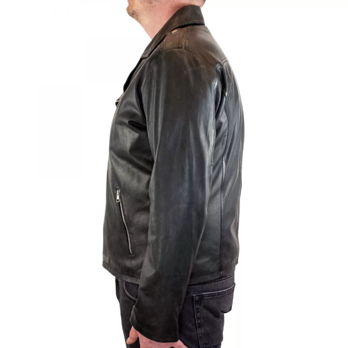 Outlet Leonardo Shoes Giacca Riders Da Uomo Fatta A Mano In Pelle Di Agnello Nera Chiusura Con Cerniera Nero