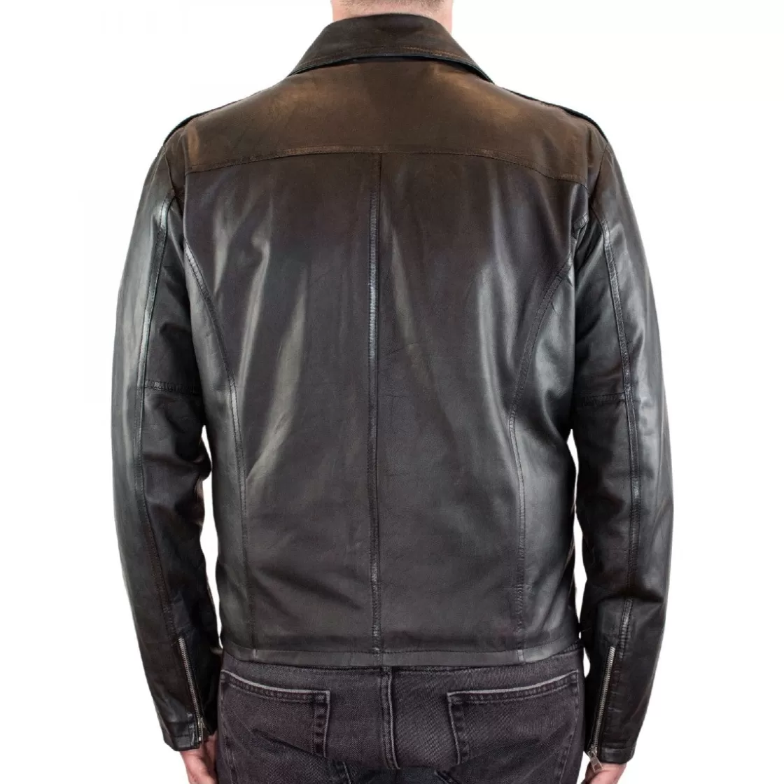 Outlet Leonardo Shoes Giacca Riders Da Uomo Fatta A Mano In Pelle Di Agnello Nera Chiusura Con Cerniera Nero
