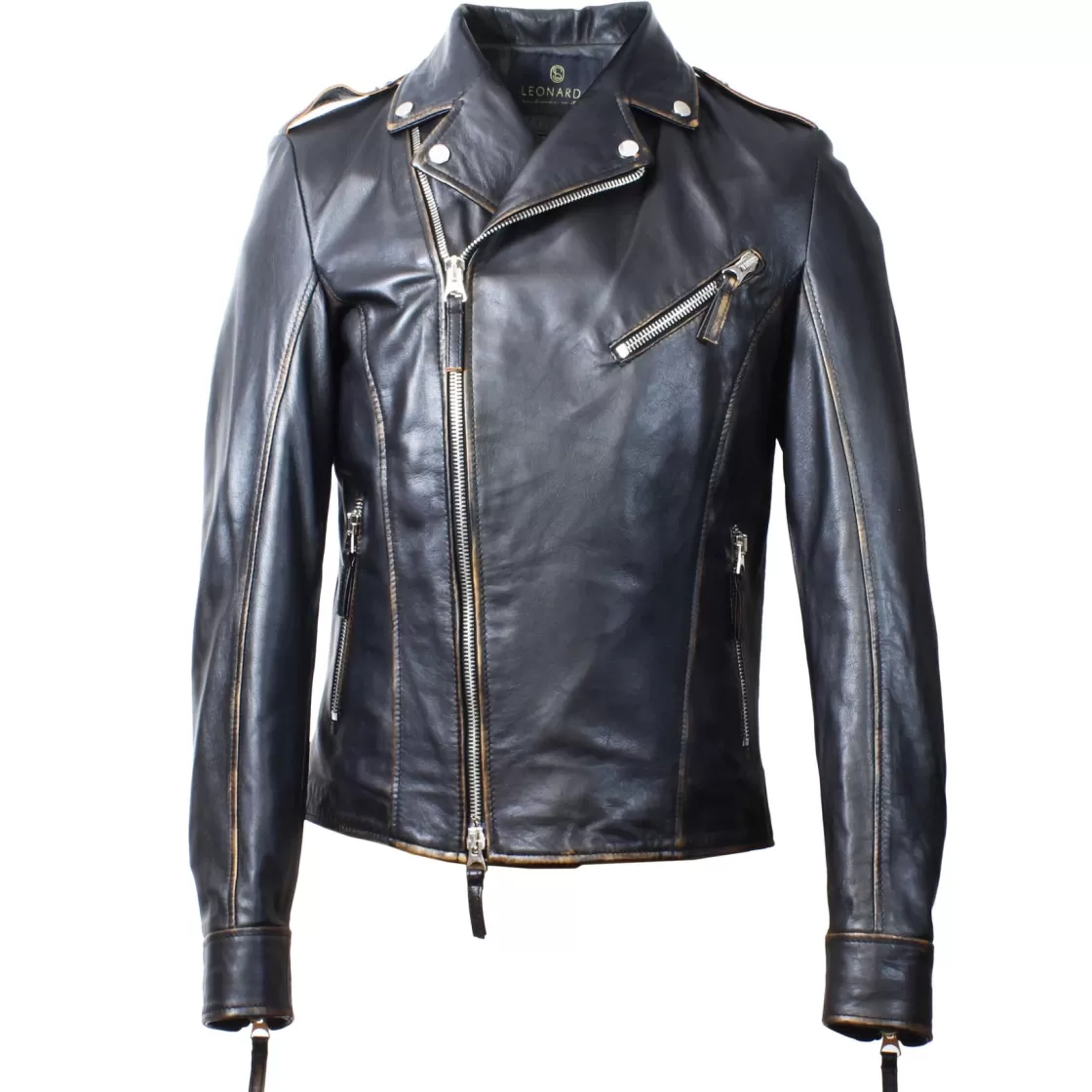Best Sale Leonardo Shoes Giacca Riders Hakan Vintage Da Uomo Fatta A Mano In Pelle Nera Nero