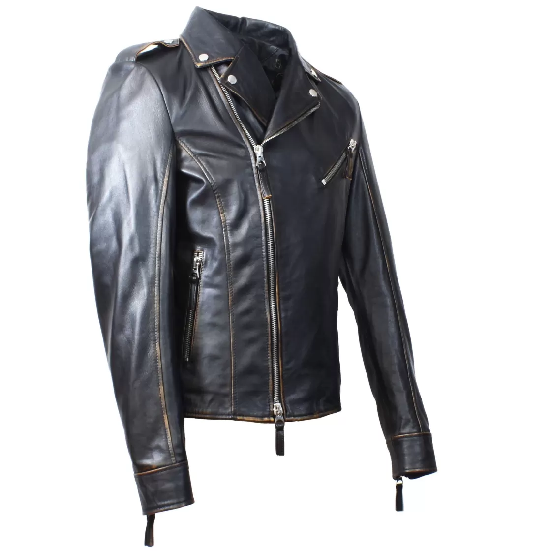 Best Sale Leonardo Shoes Giacca Riders Hakan Vintage Da Uomo Fatta A Mano In Pelle Nera Nero