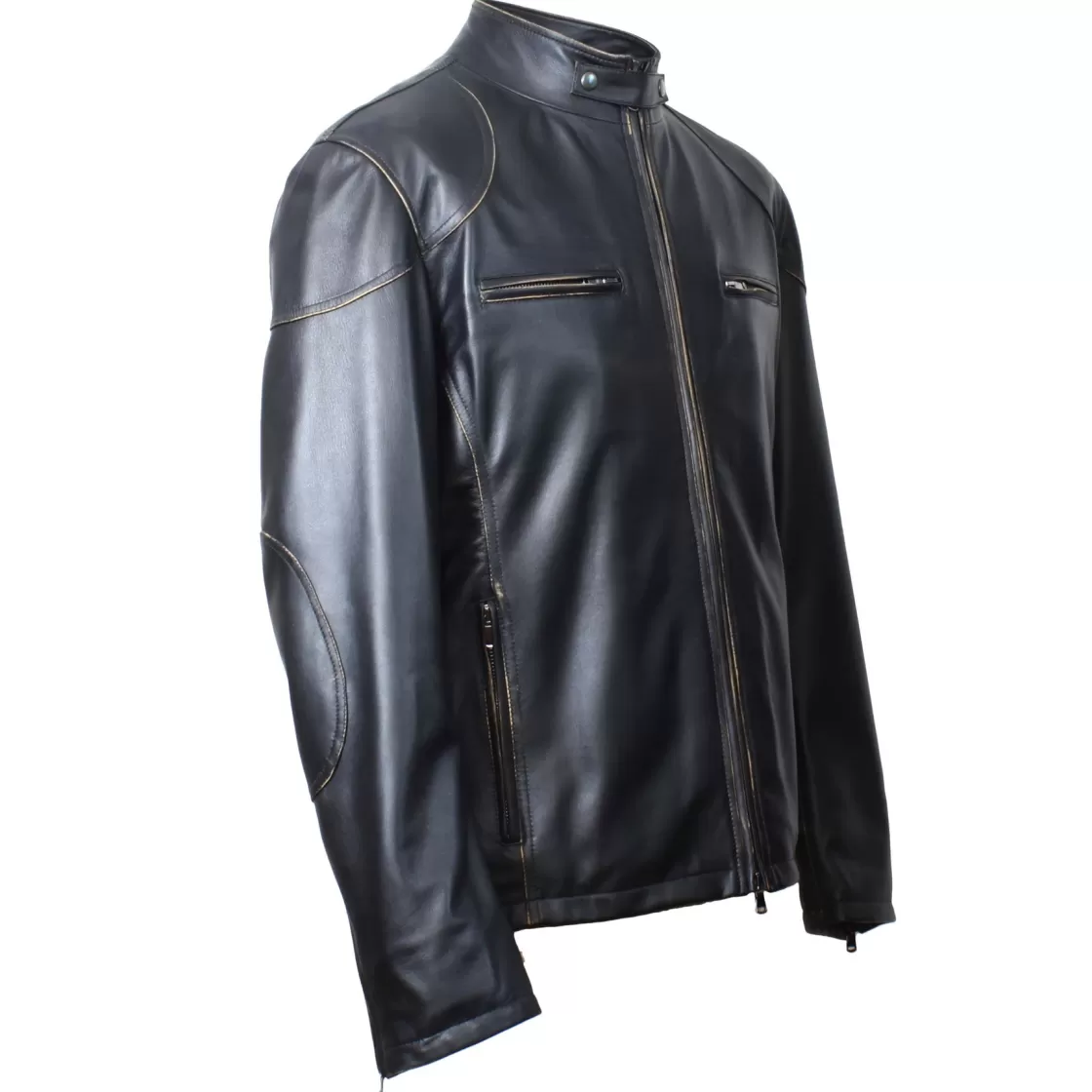Outlet Leonardo Shoes Giacca STAFF Vintage Da Uomo Fatta A Mano In Pelle Nera Nero