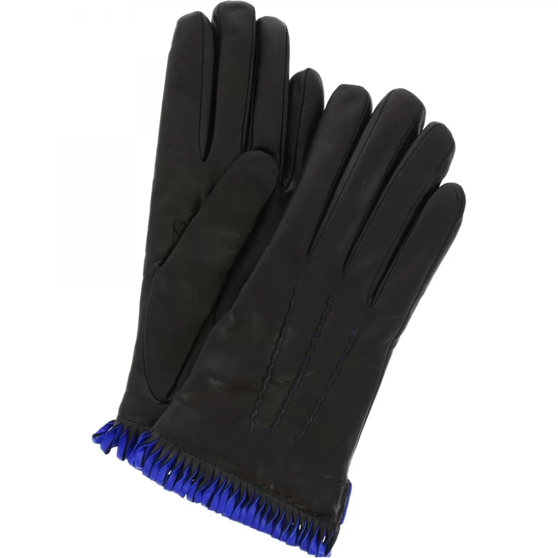 New Leonardo Shoes Guanti Da Donna Fatti A Mano In Nappa Nera Con Bordo Blu