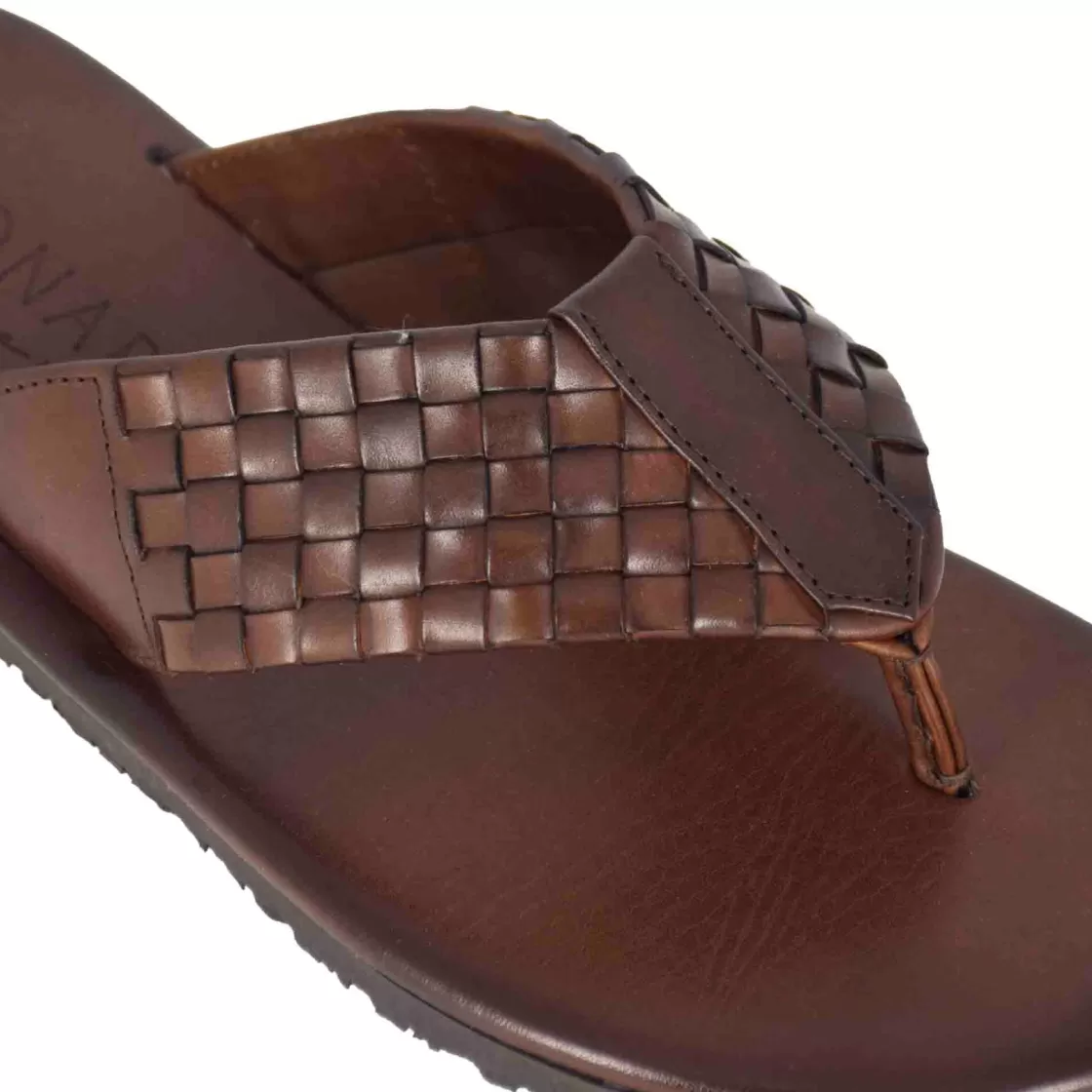 Clearance Leonardo Shoes Infradito Da Uomo In Pelle Intrecciata Colore Fatto A Mano Marrone