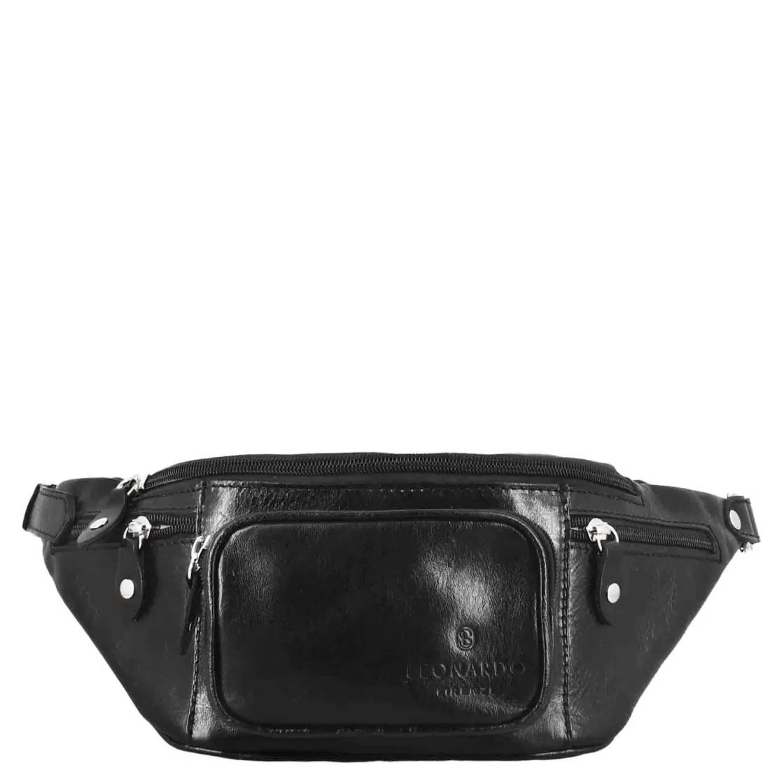 Outlet Leonardo Shoes Marsupio Classico Da Uomo In Pelle Colore Multitasche Nero