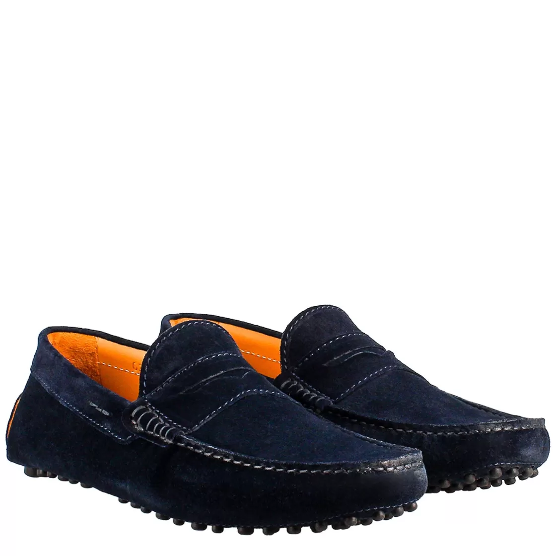Shop Leonardo Shoes Mocassini Artigianali Carshoe Da Uomo In Pelle Di Camoscio Color . Blu