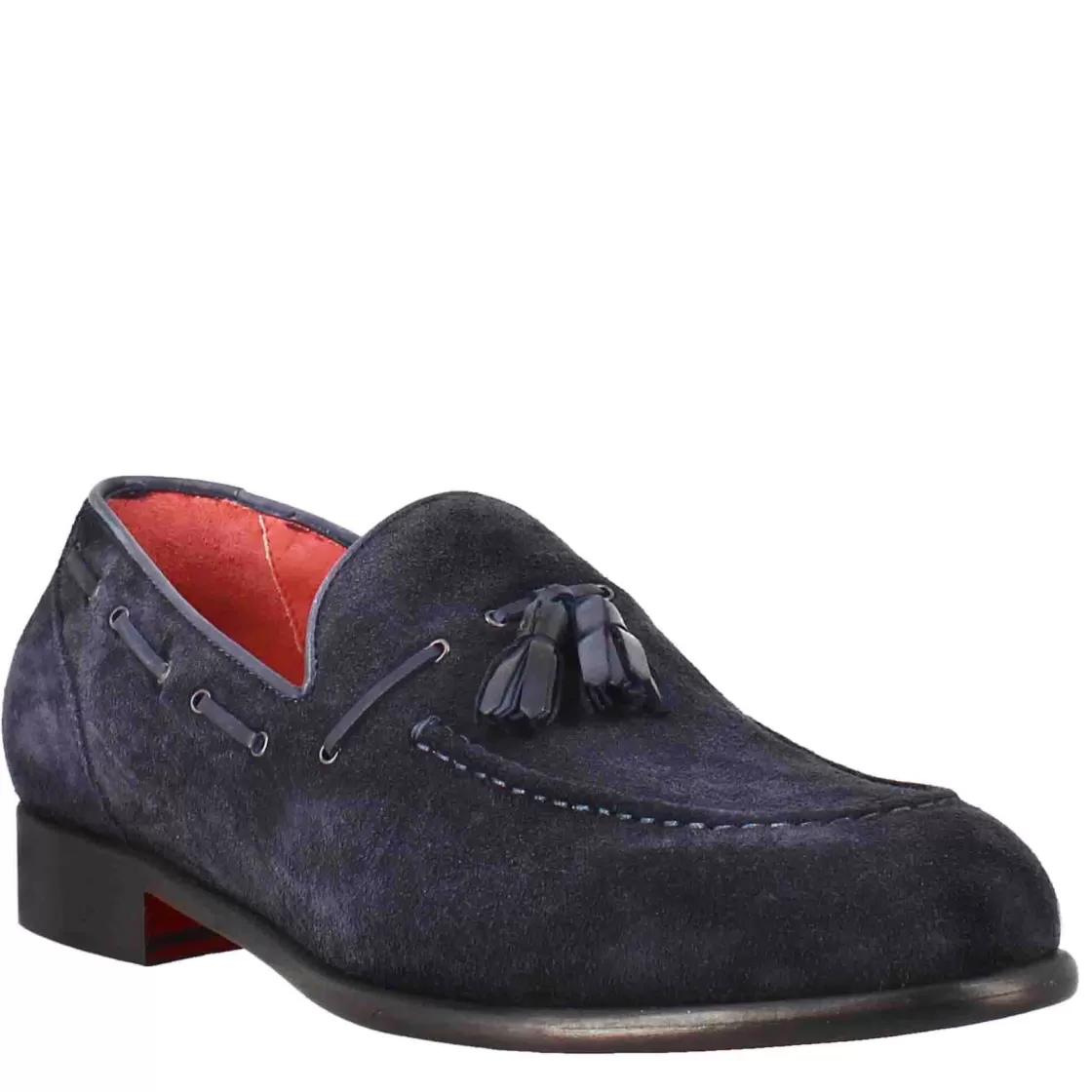 Clearance Leonardo Shoes Mocassini Con Nappine Da Uomo In Pelle Scamosciata Colore Blu Scuro