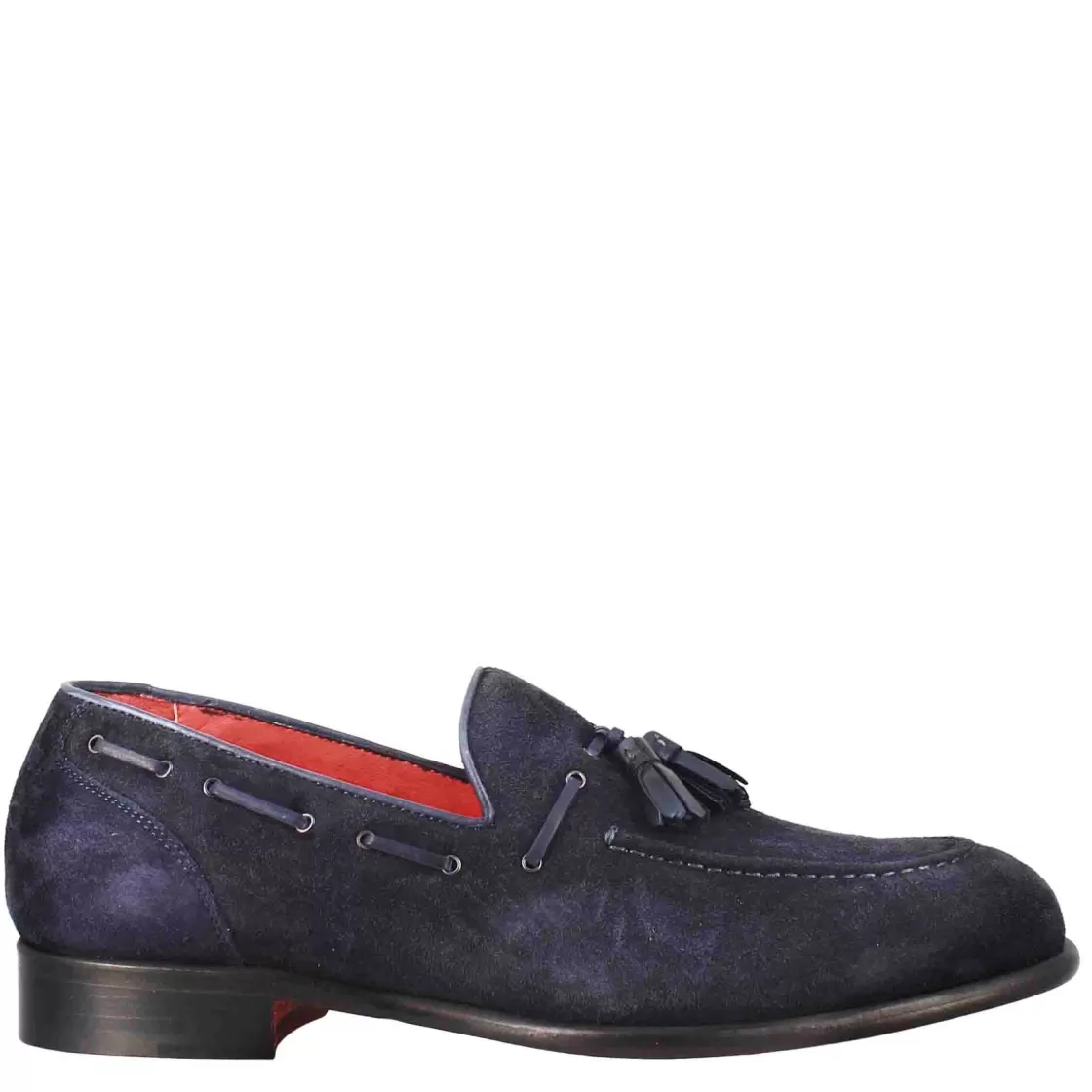 Clearance Leonardo Shoes Mocassini Con Nappine Da Uomo In Pelle Scamosciata Colore Blu Scuro