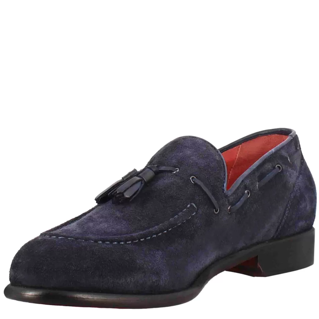 Clearance Leonardo Shoes Mocassini Con Nappine Da Uomo In Pelle Scamosciata Colore Blu Scuro