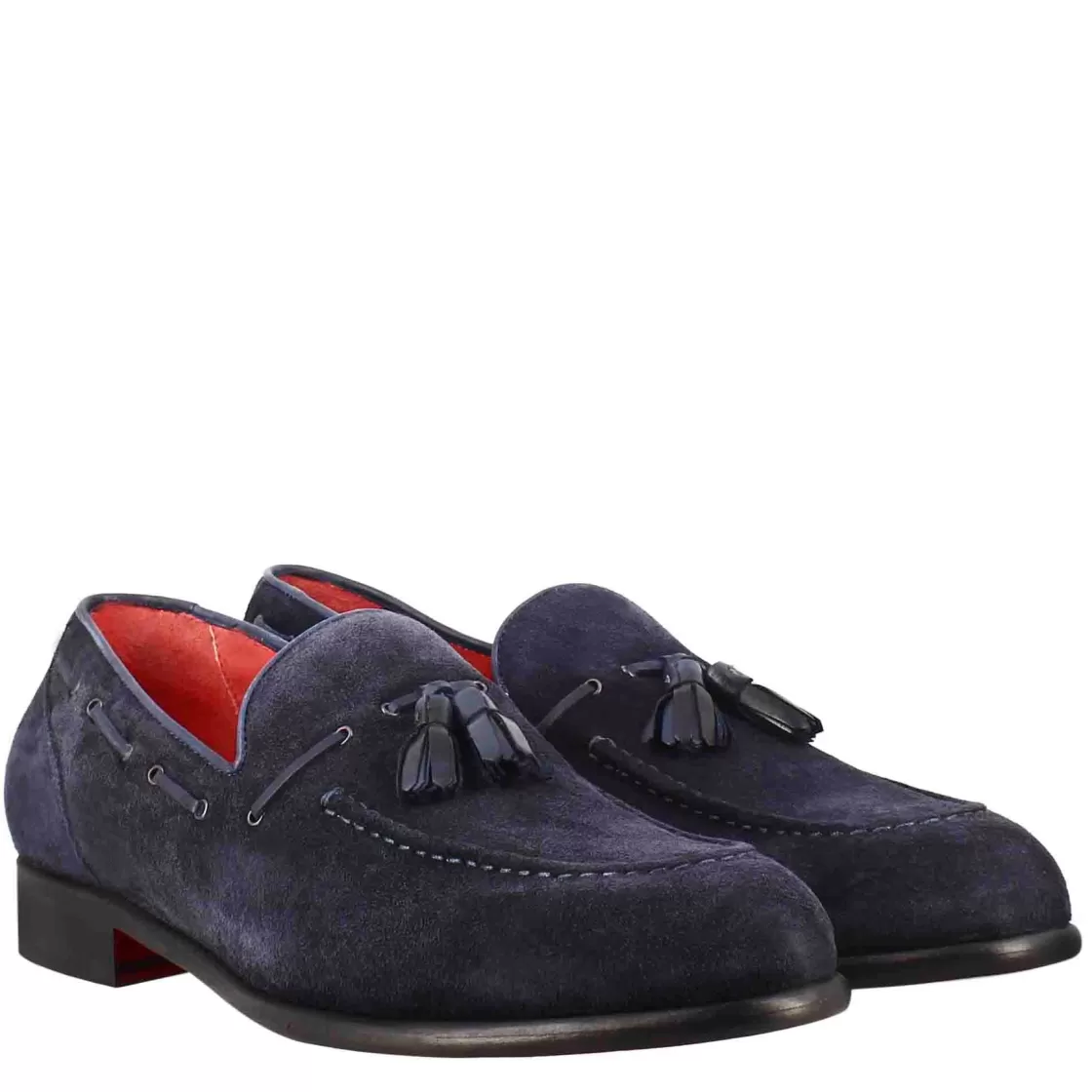 Clearance Leonardo Shoes Mocassini Con Nappine Da Uomo In Pelle Scamosciata Colore Blu Scuro
