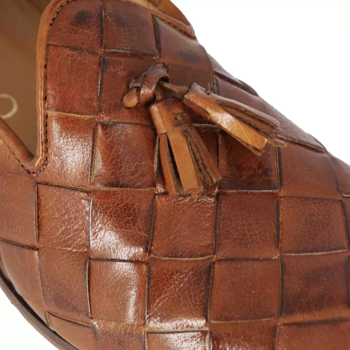 Hot Leonardo Shoes Mocassini Da Uomo Con Nappine In Pelle Di Intrecciata Colore Marrone Chiaro