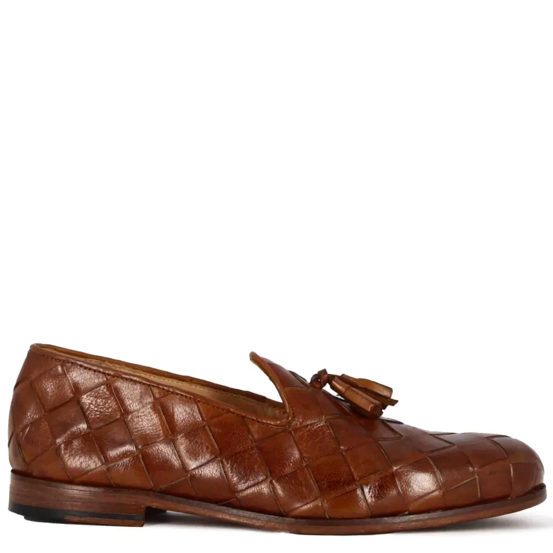 Hot Leonardo Shoes Mocassini Da Uomo Con Nappine In Pelle Di Intrecciata Colore Marrone Chiaro