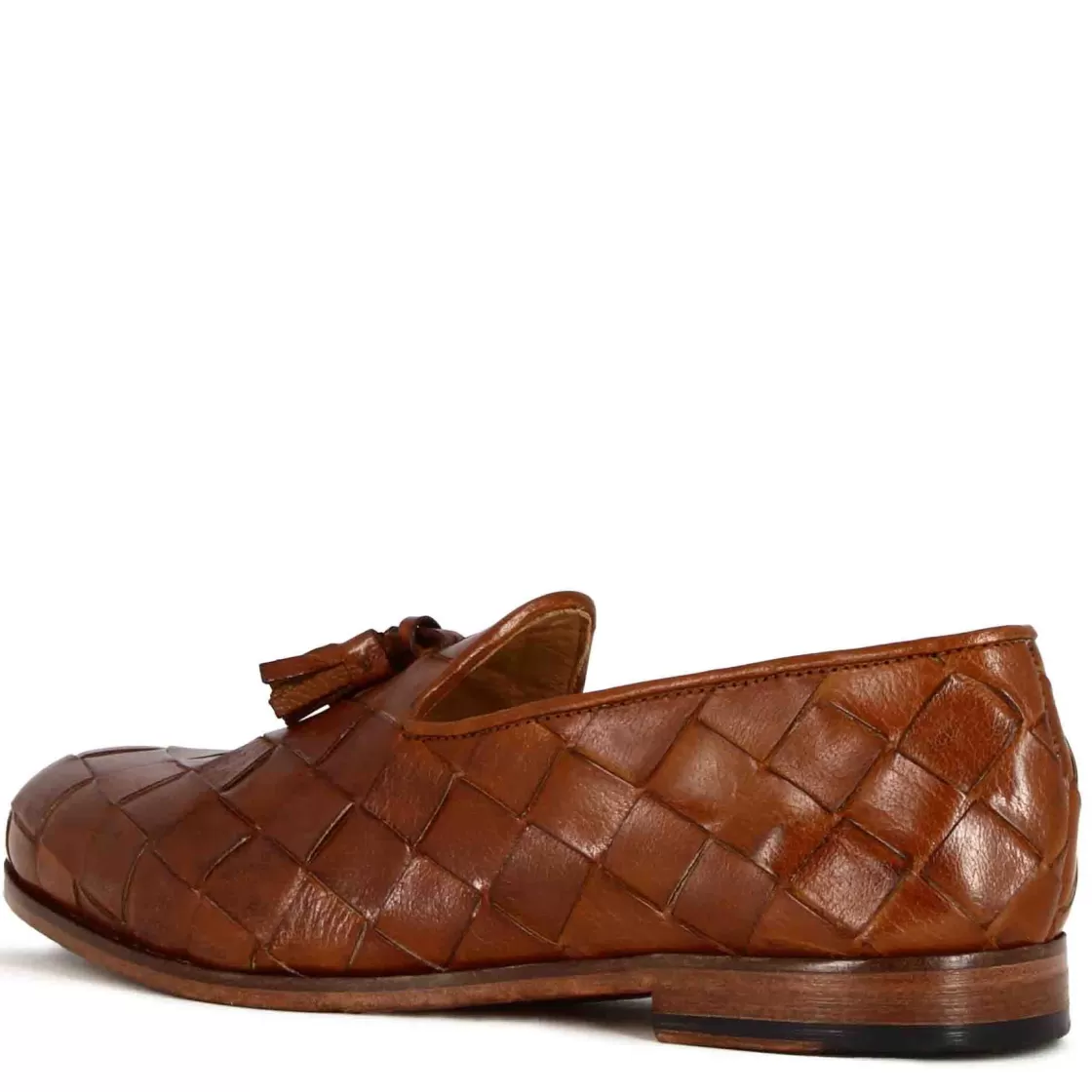 Hot Leonardo Shoes Mocassini Da Uomo Con Nappine In Pelle Di Intrecciata Colore Marrone Chiaro