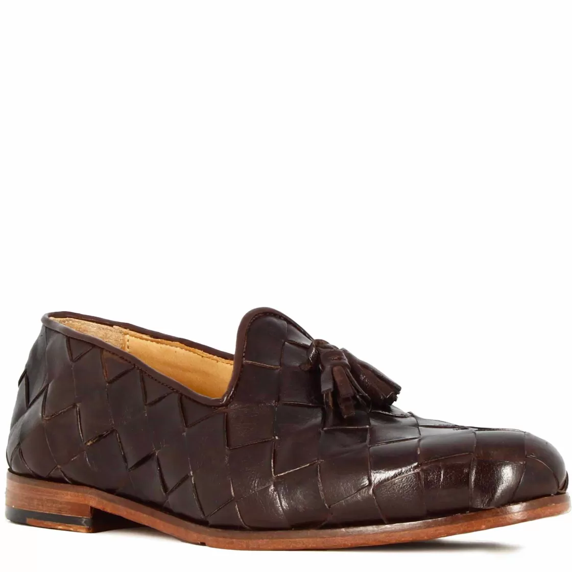 Cheap Leonardo Shoes Mocassini Da Uomo Con Nappine In Pelle Intrecciata Colore Marrone Scuro