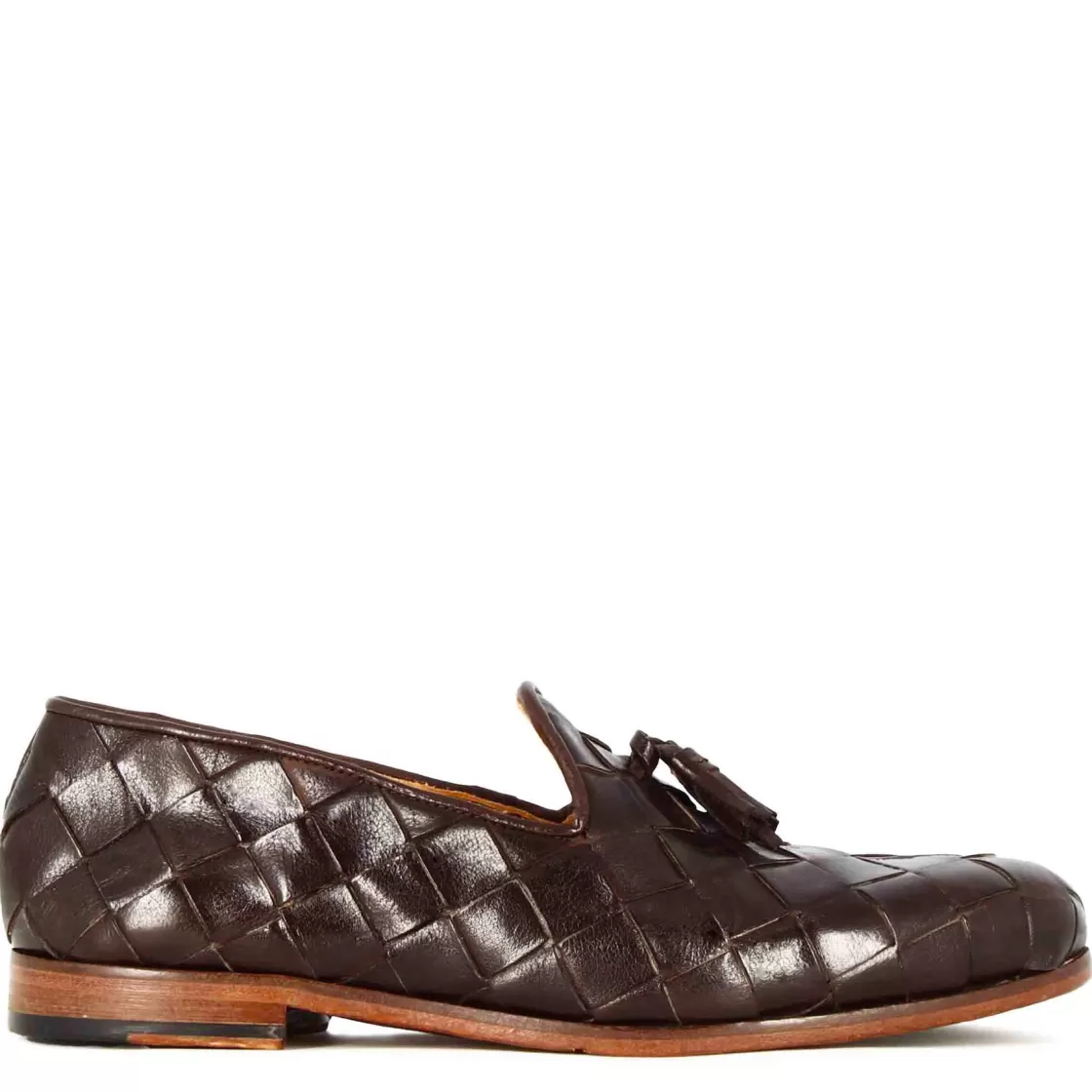 Cheap Leonardo Shoes Mocassini Da Uomo Con Nappine In Pelle Intrecciata Colore Marrone Scuro