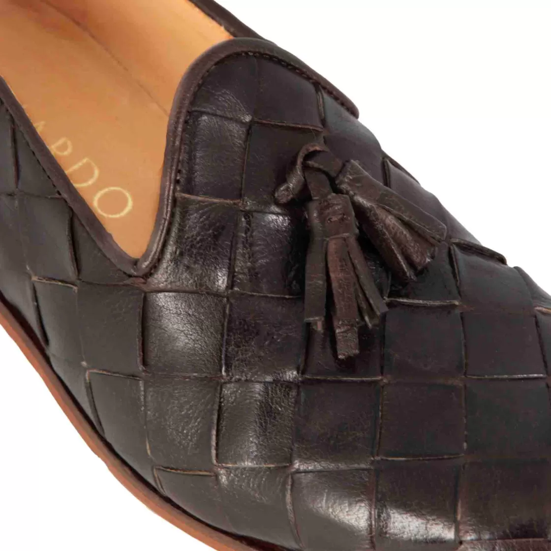 Cheap Leonardo Shoes Mocassini Da Uomo Con Nappine In Pelle Intrecciata Colore Marrone Scuro